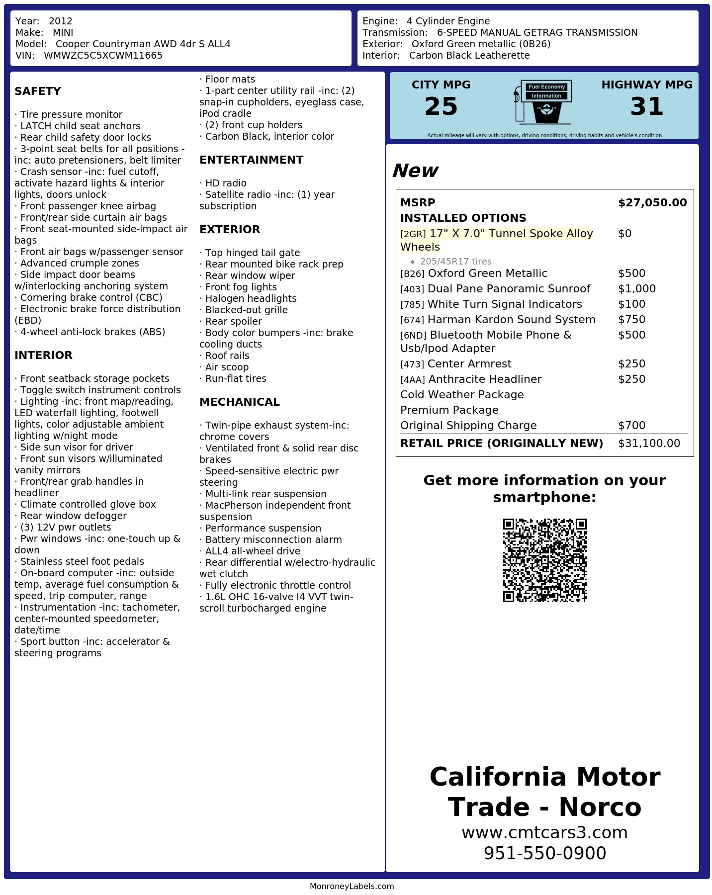 Monroney Label