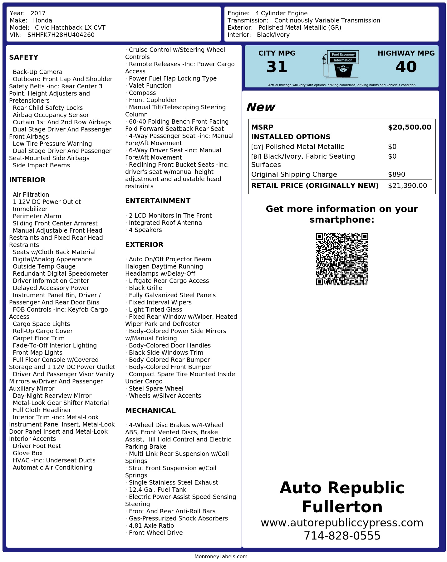 Monroney Label