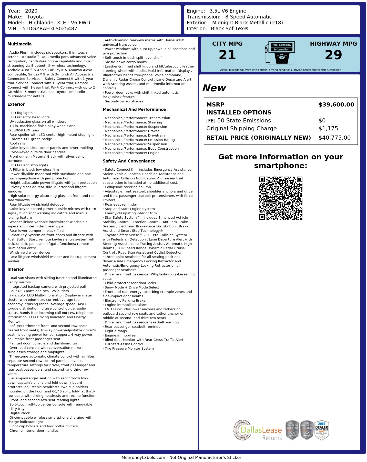 Monroney Label