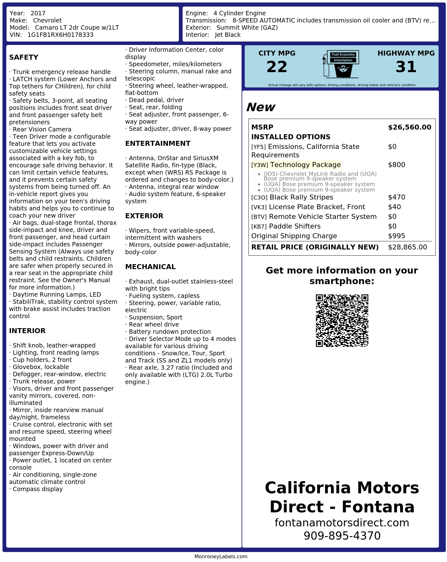 Monroney Label
