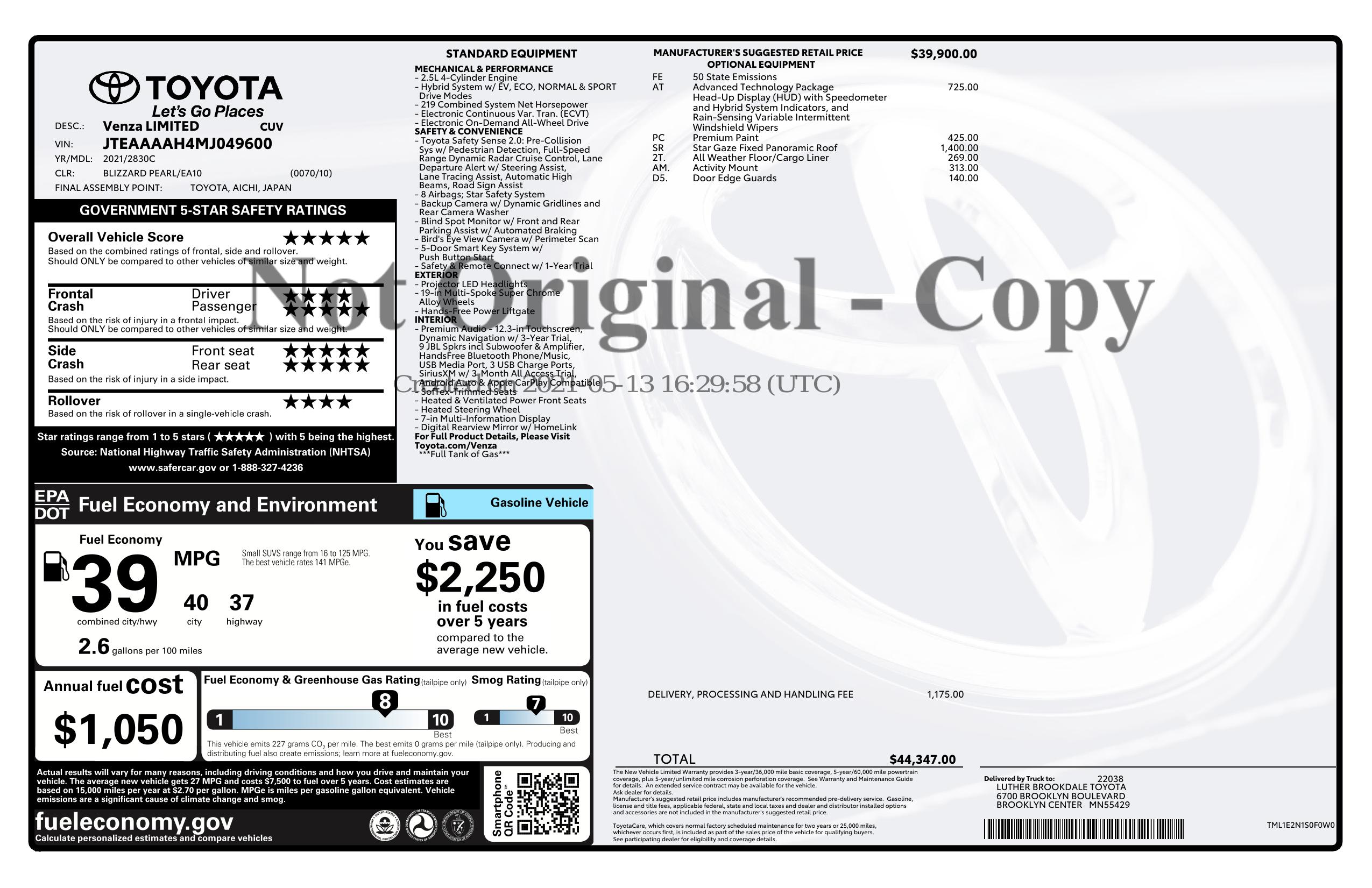 Monroney Label
