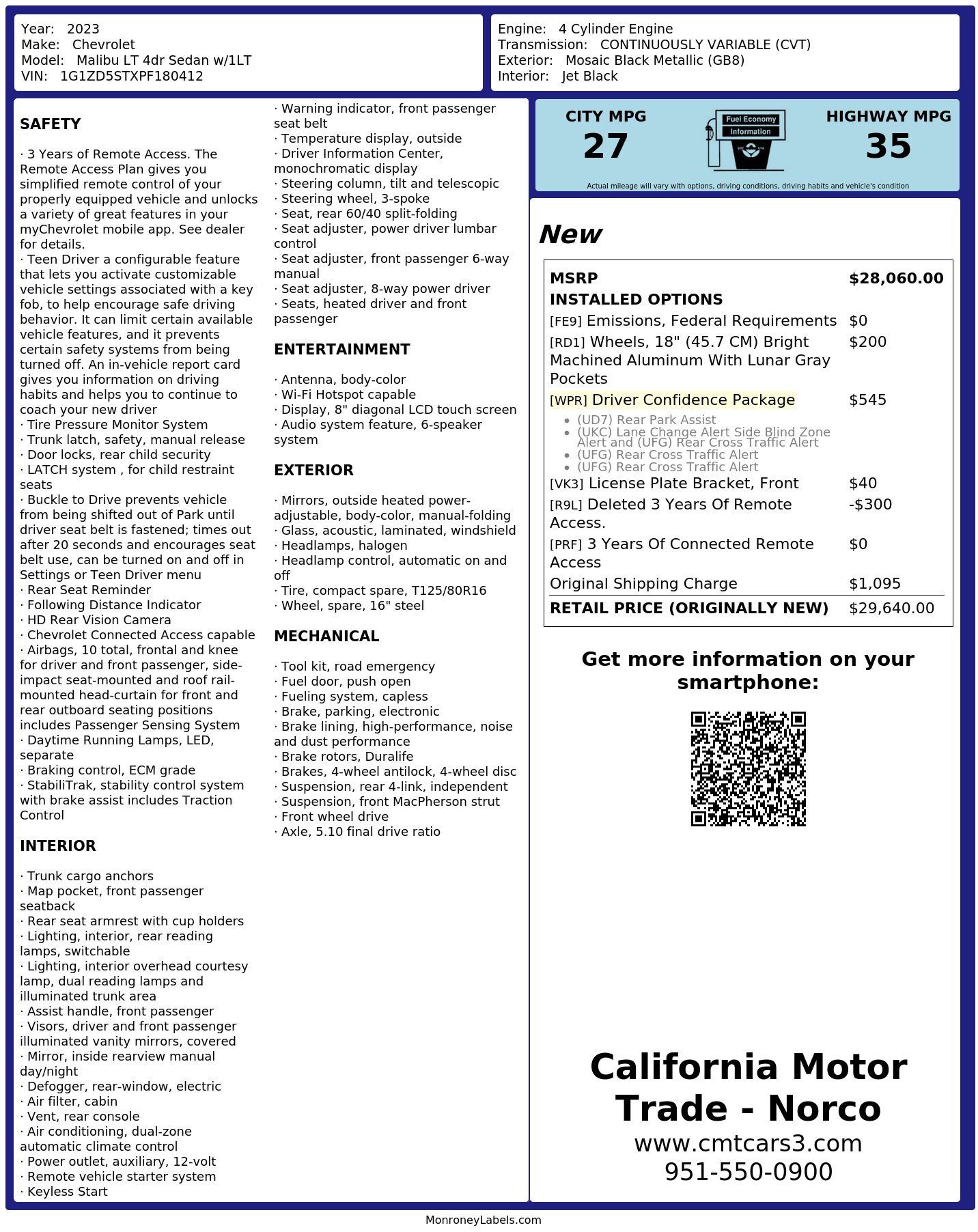 Monroney Label