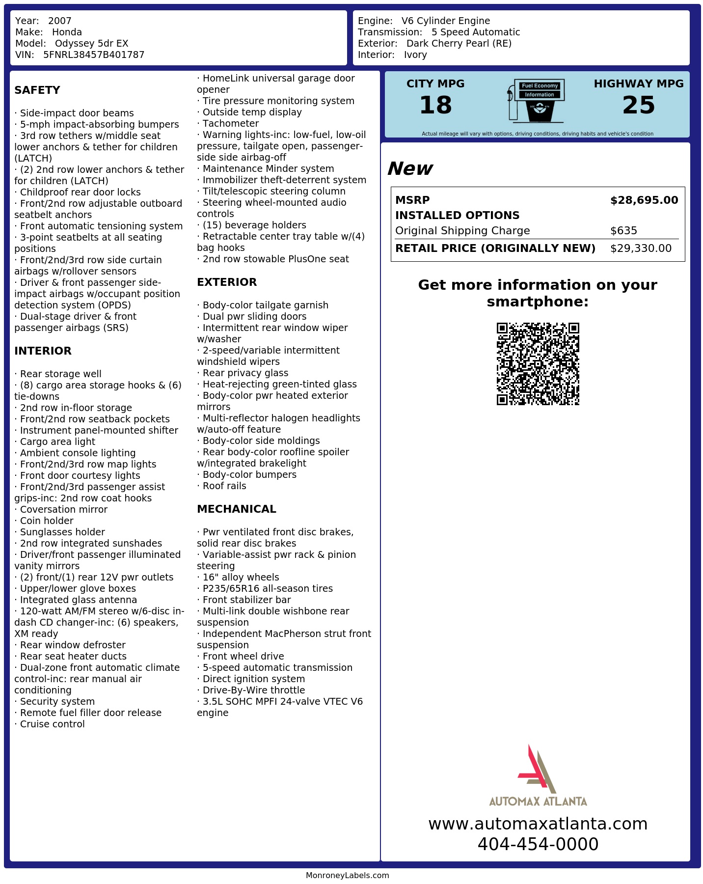 Monroney Label