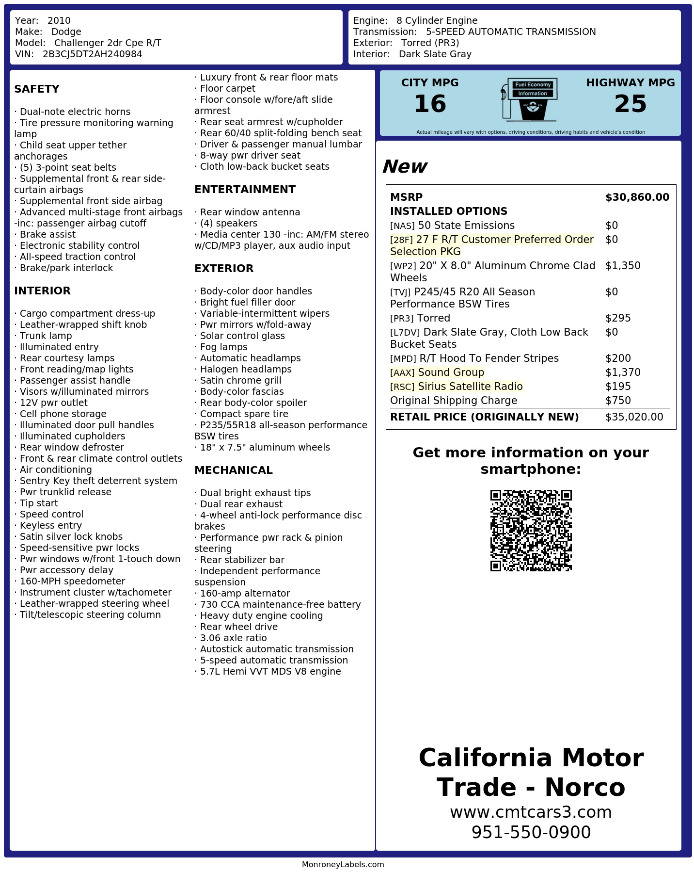 Monroney Label