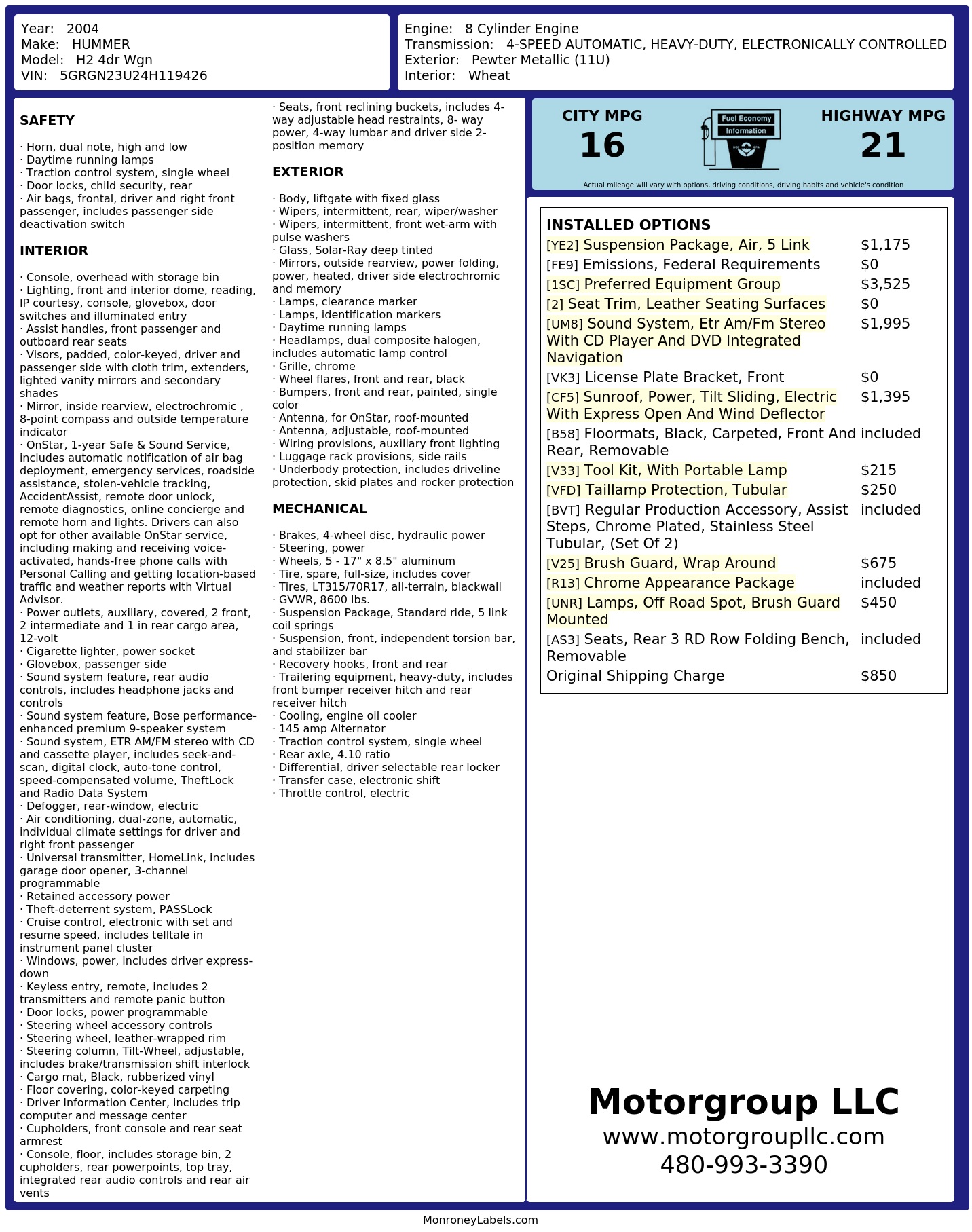 Monroney Label