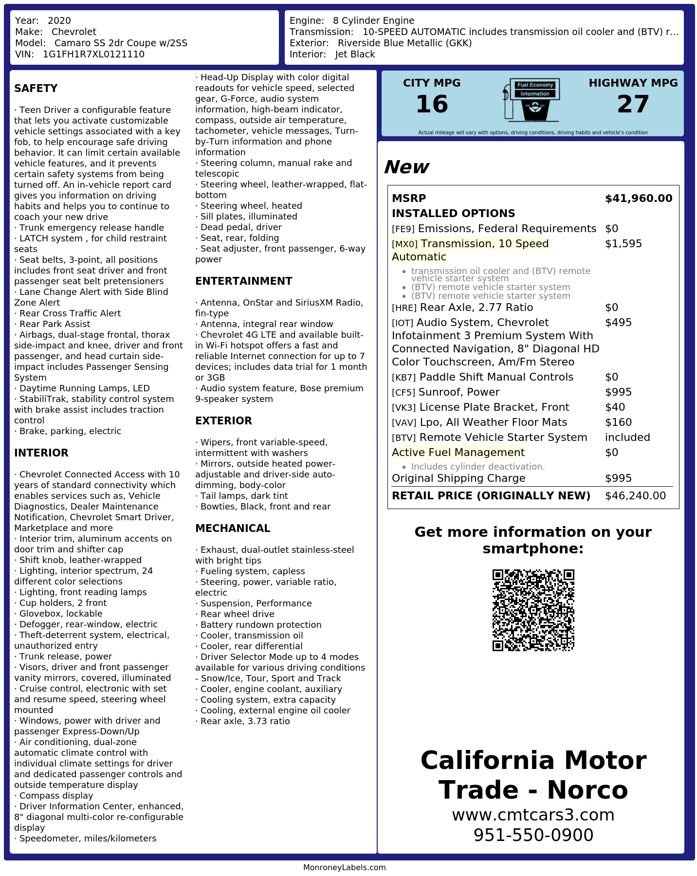 Monroney Label
