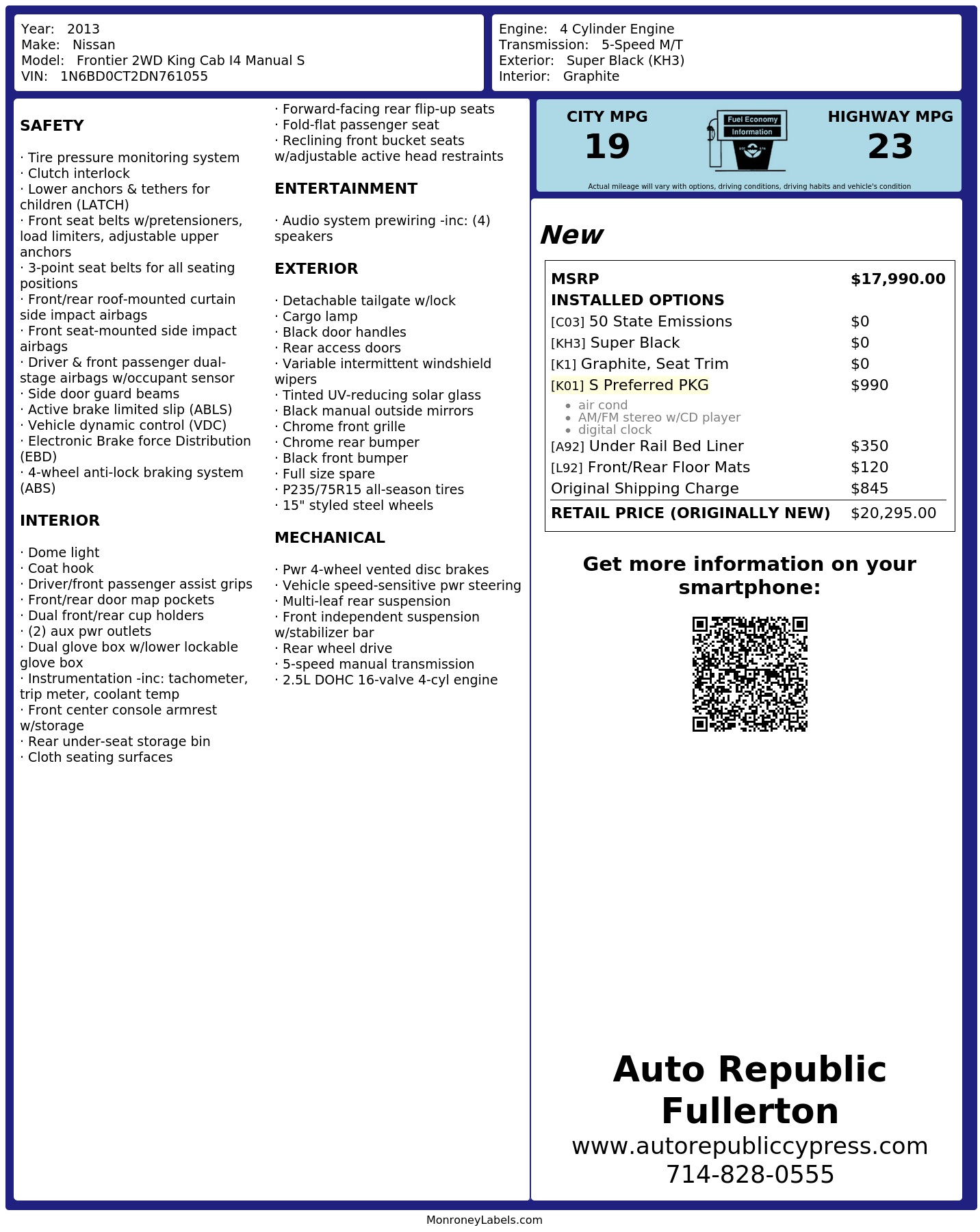 Monroney Label