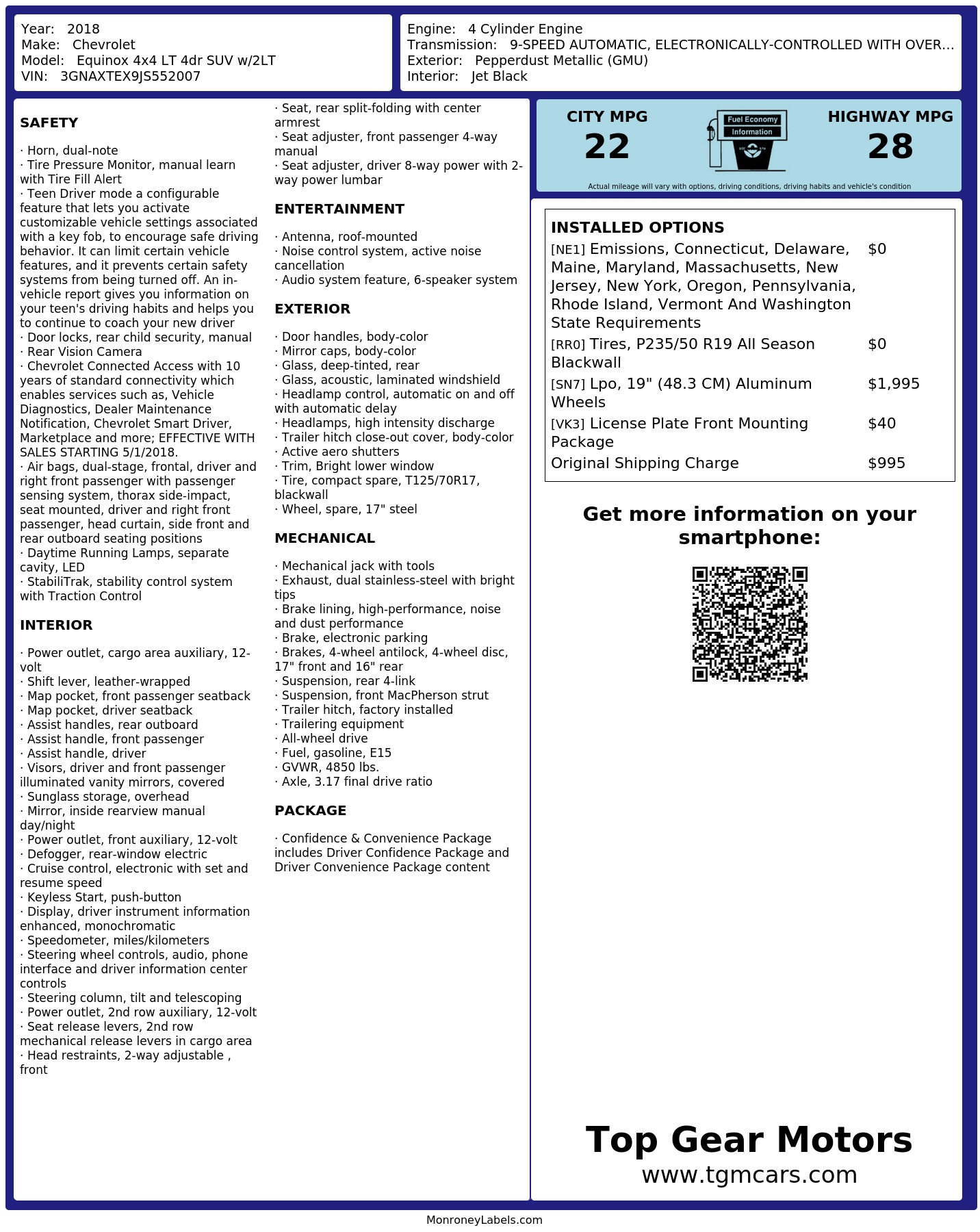 Monroney Label
