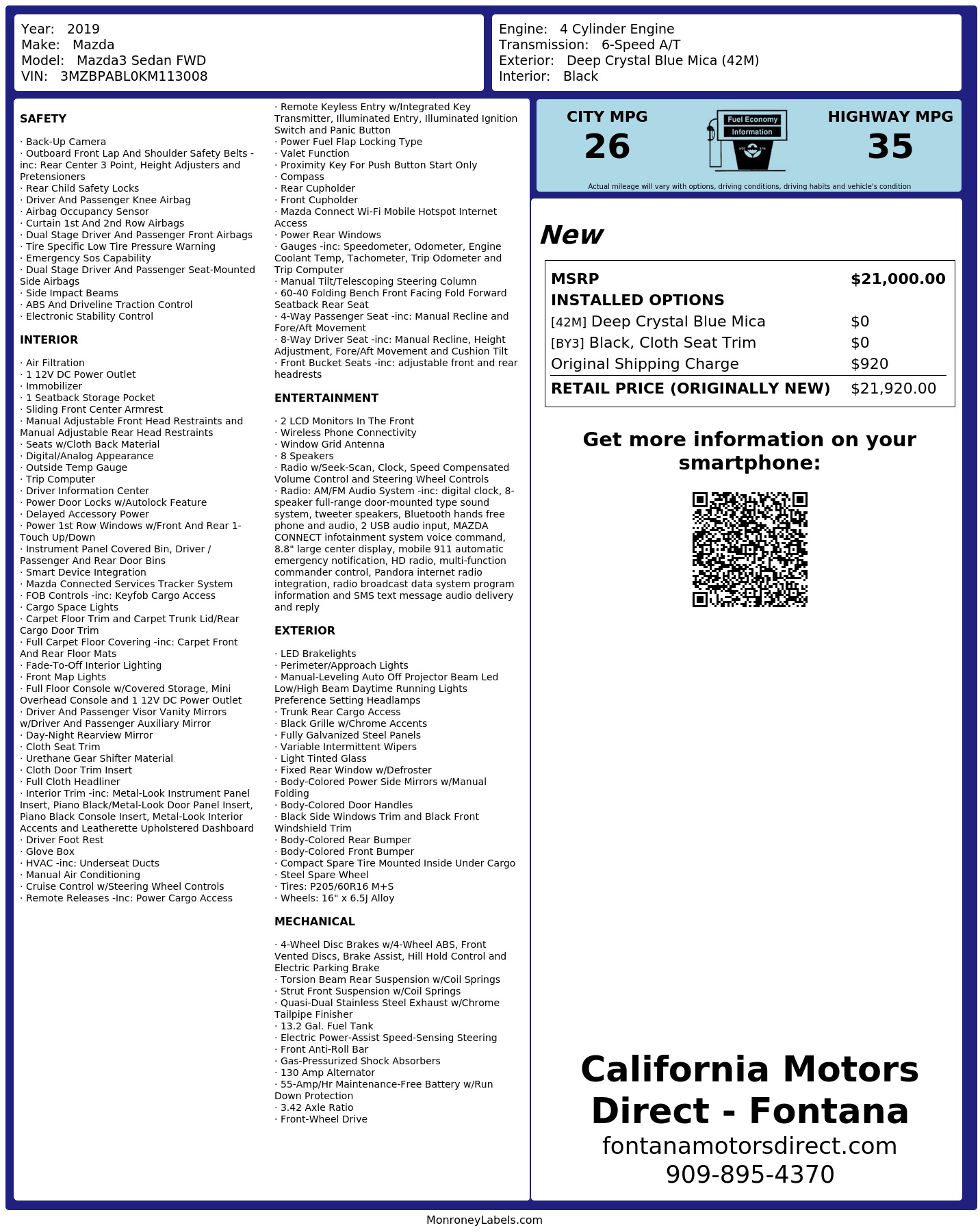 Monroney Label