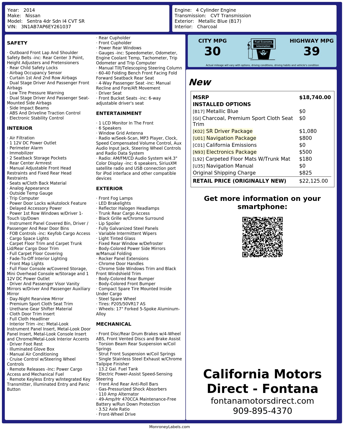 Monroney Label