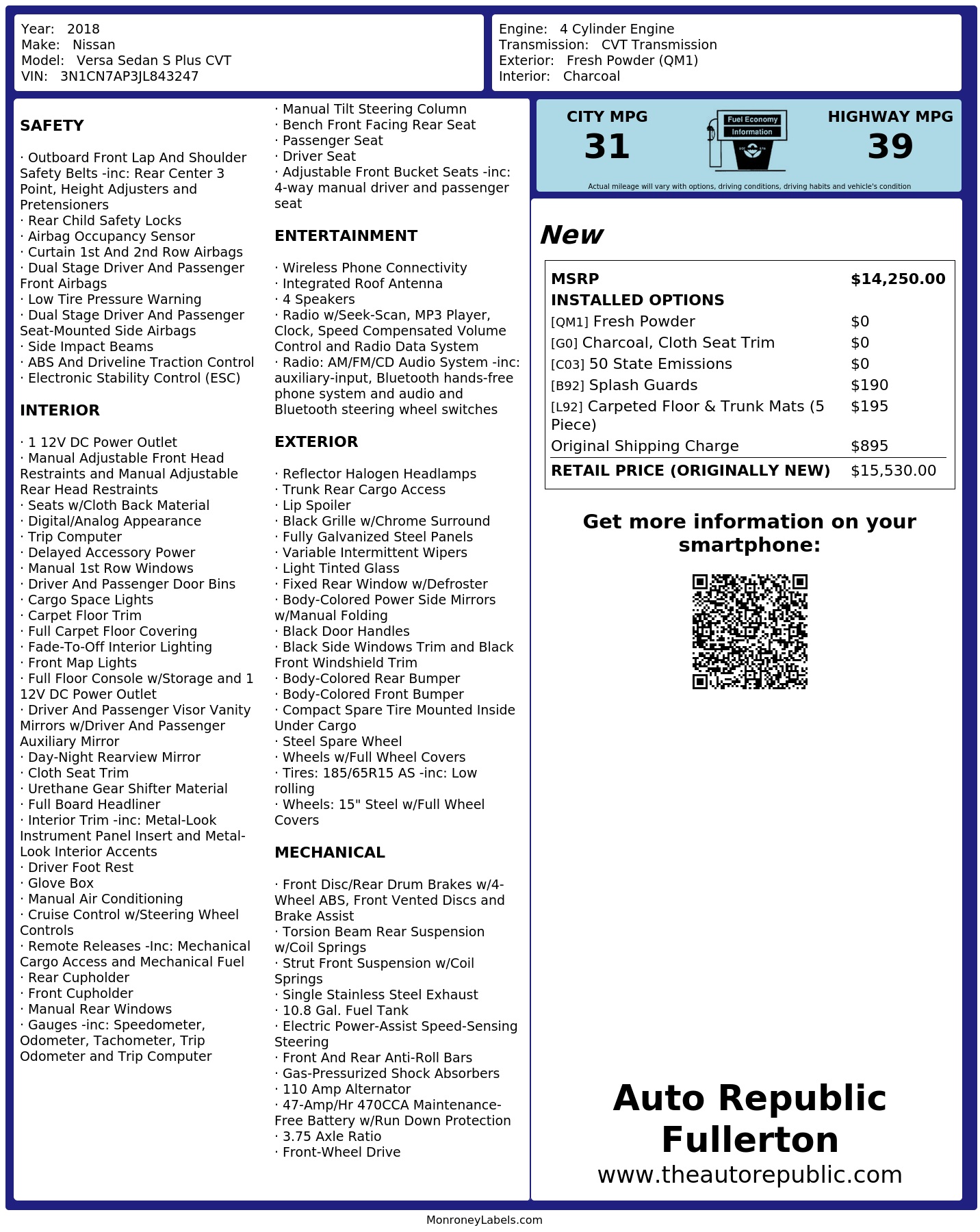 Monroney Label