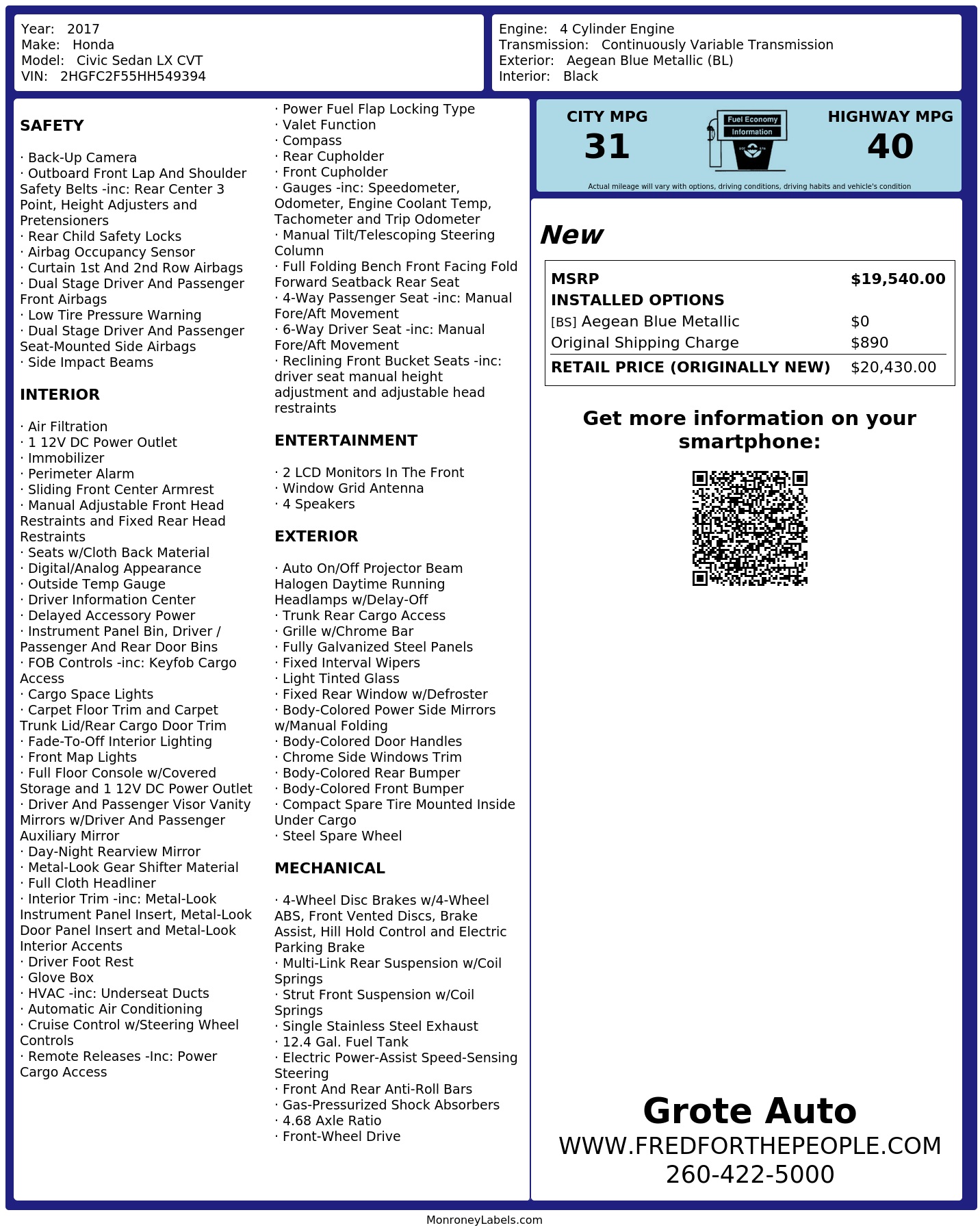 Monroney Label