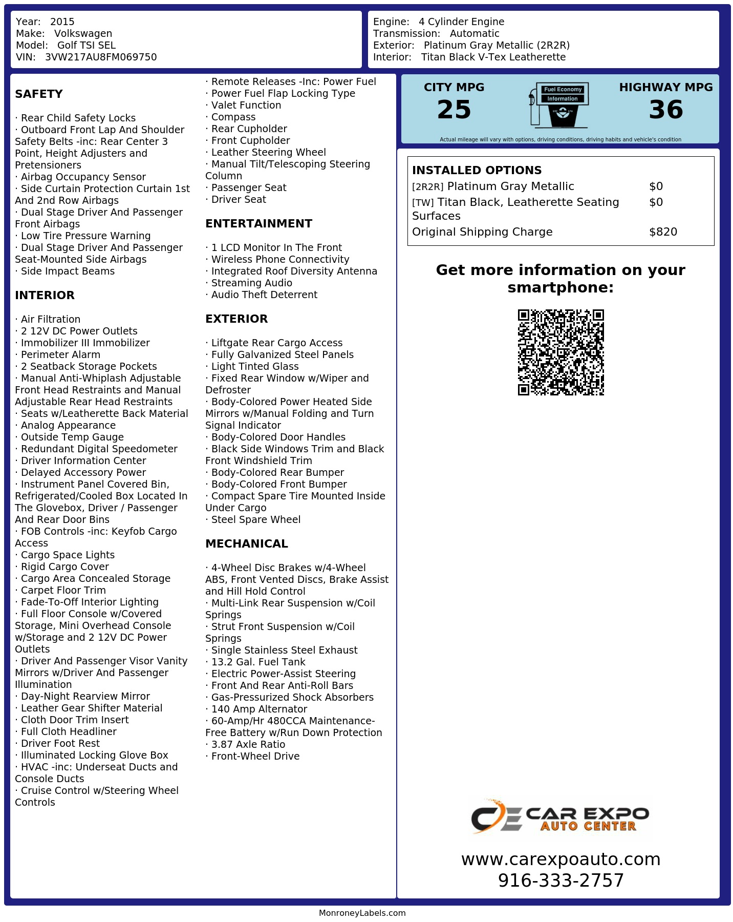 Monroney Label