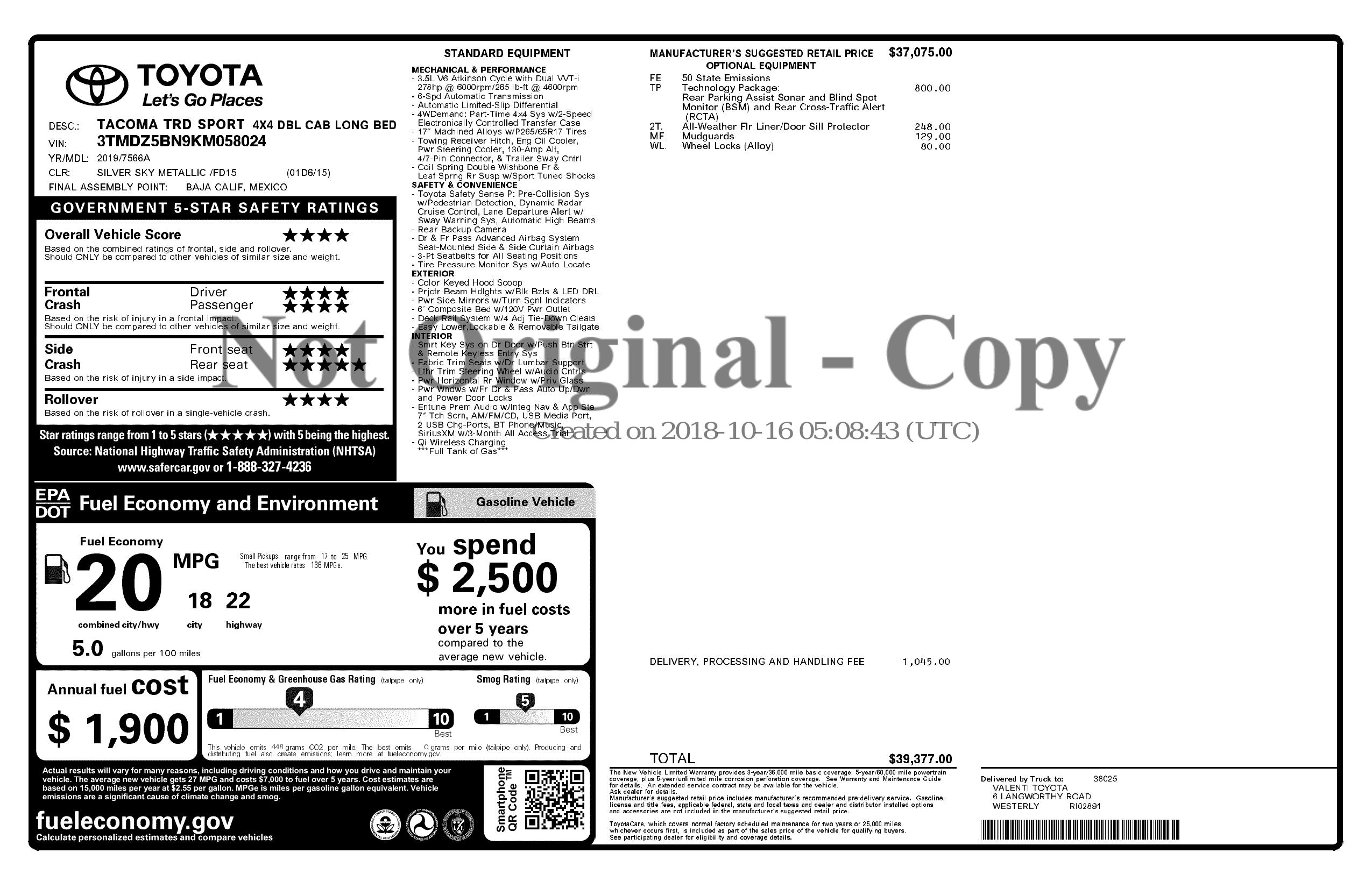 Monroney Label