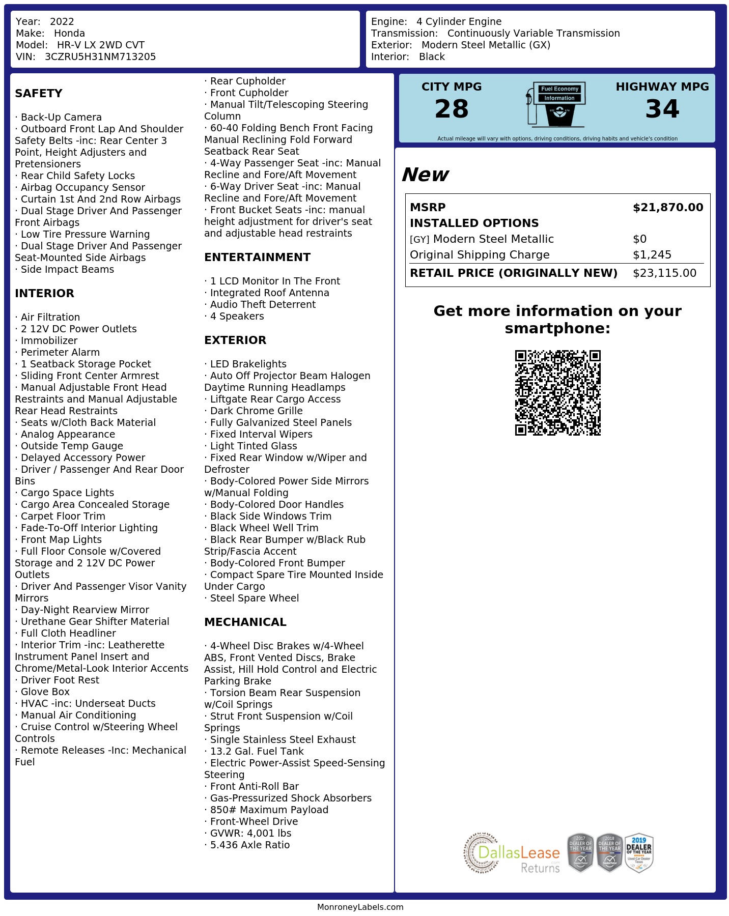 Monroney Label