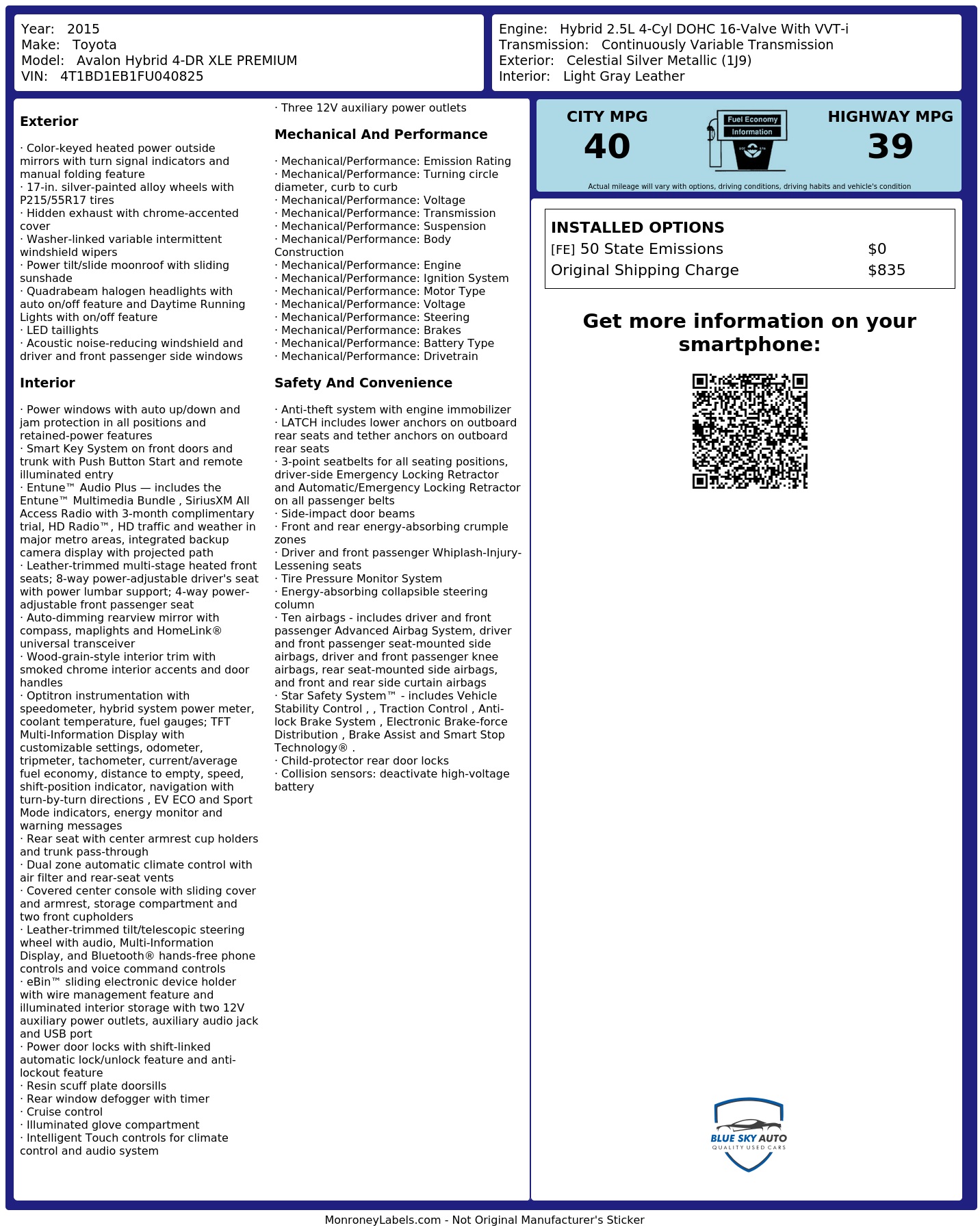 Monroney Label