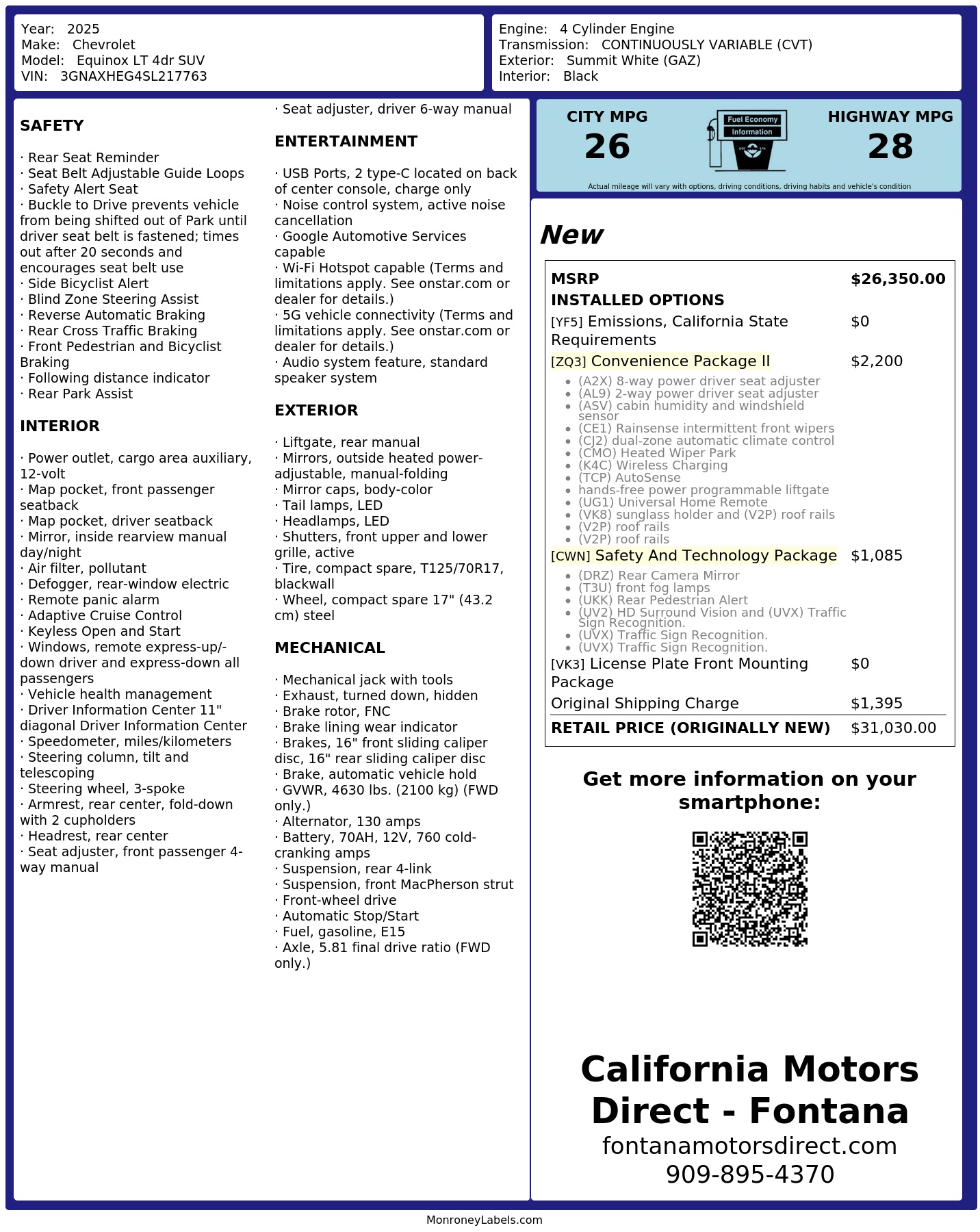 Monroney Label