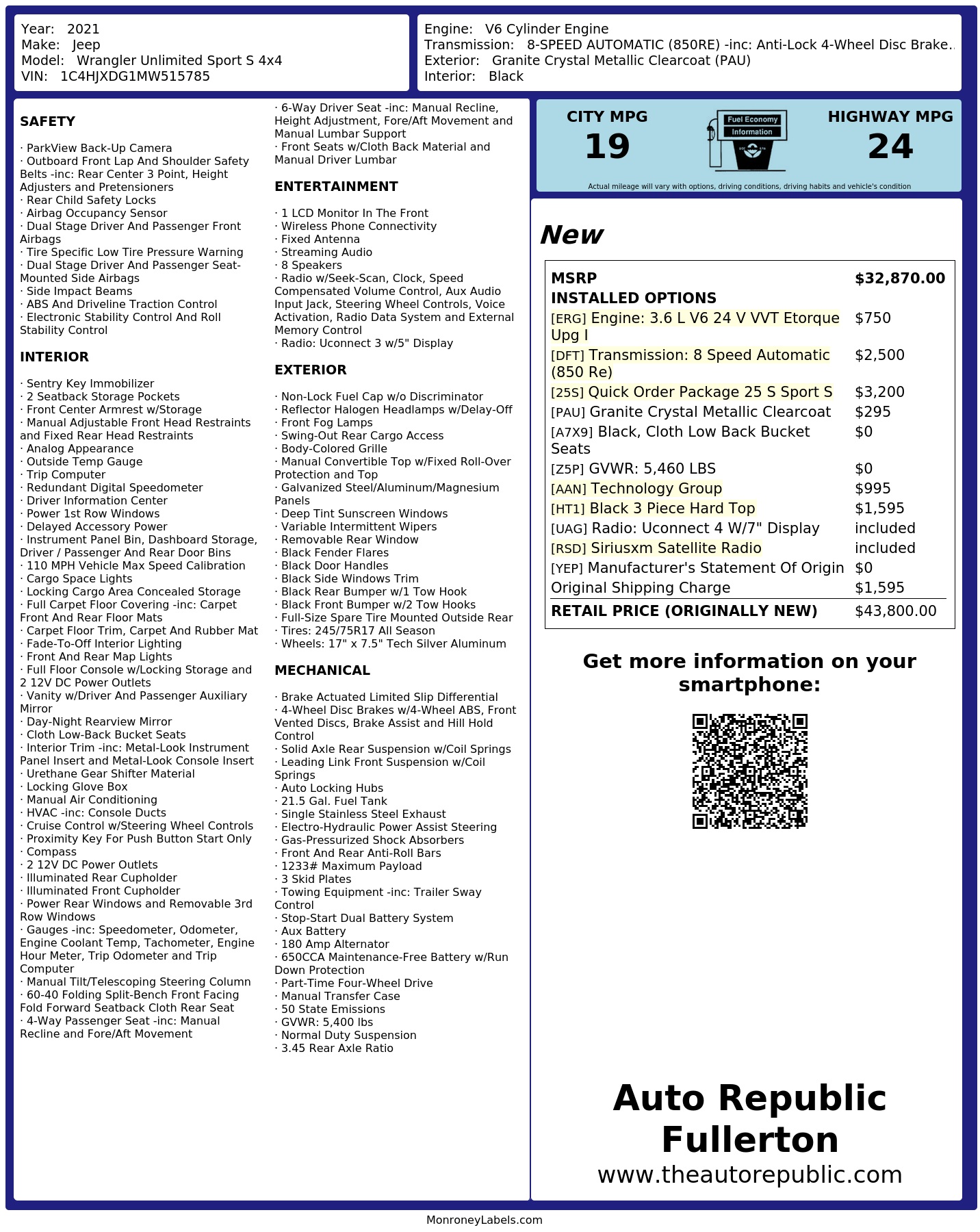 Monroney Label