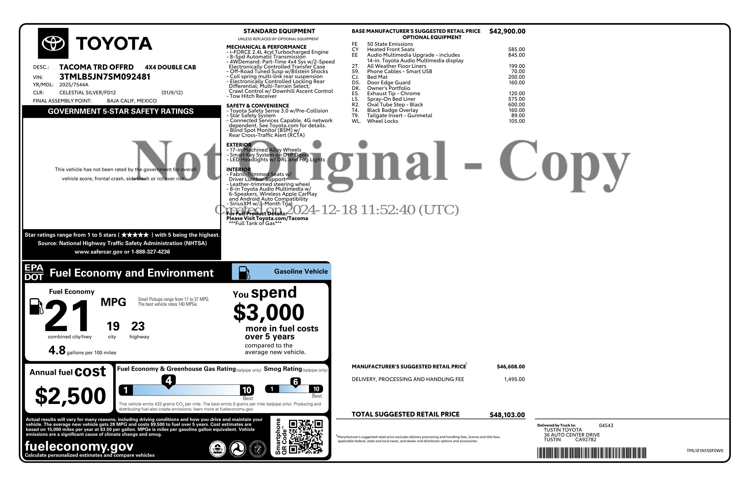 Monroney Label