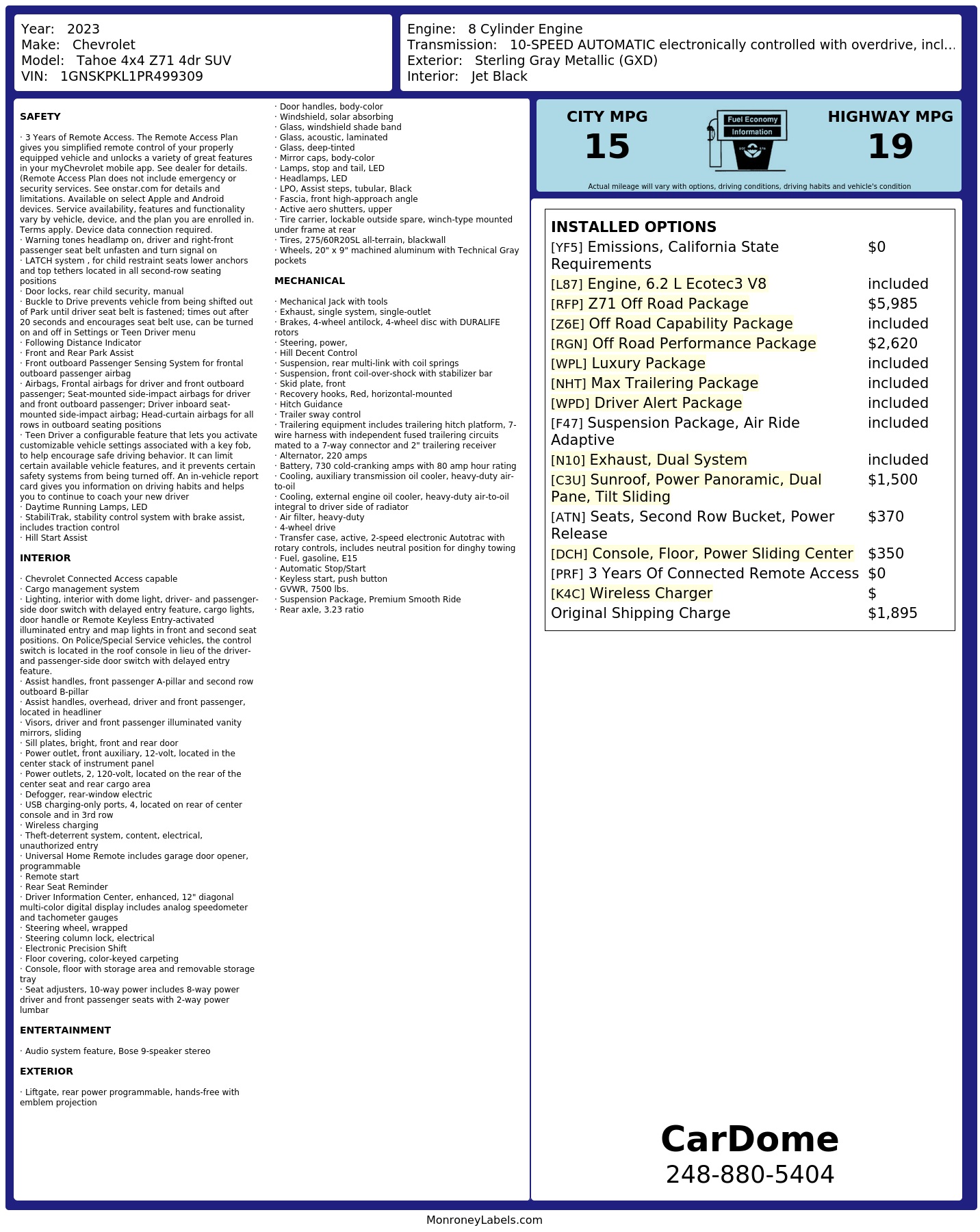 Monroney Label