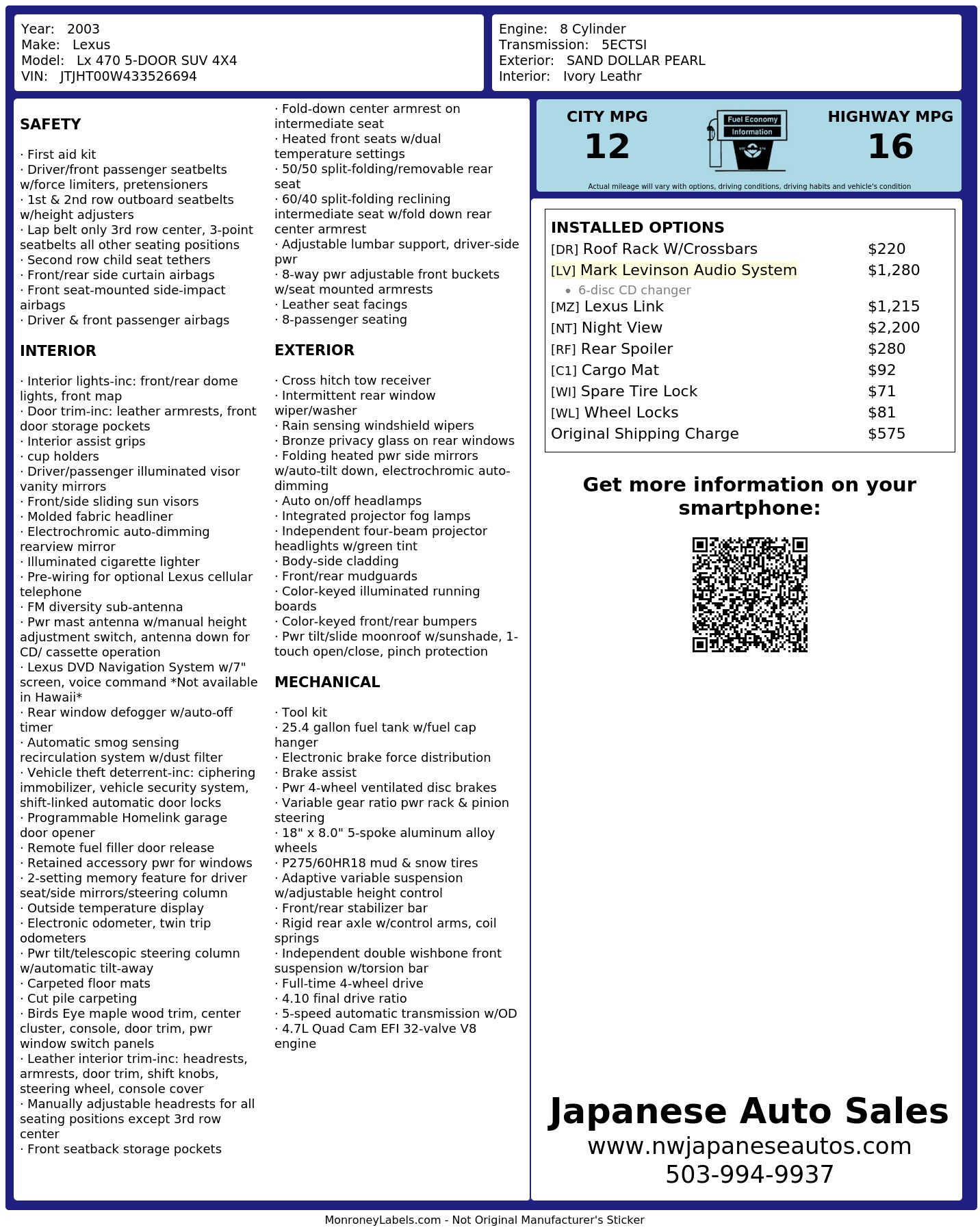 Monroney Label