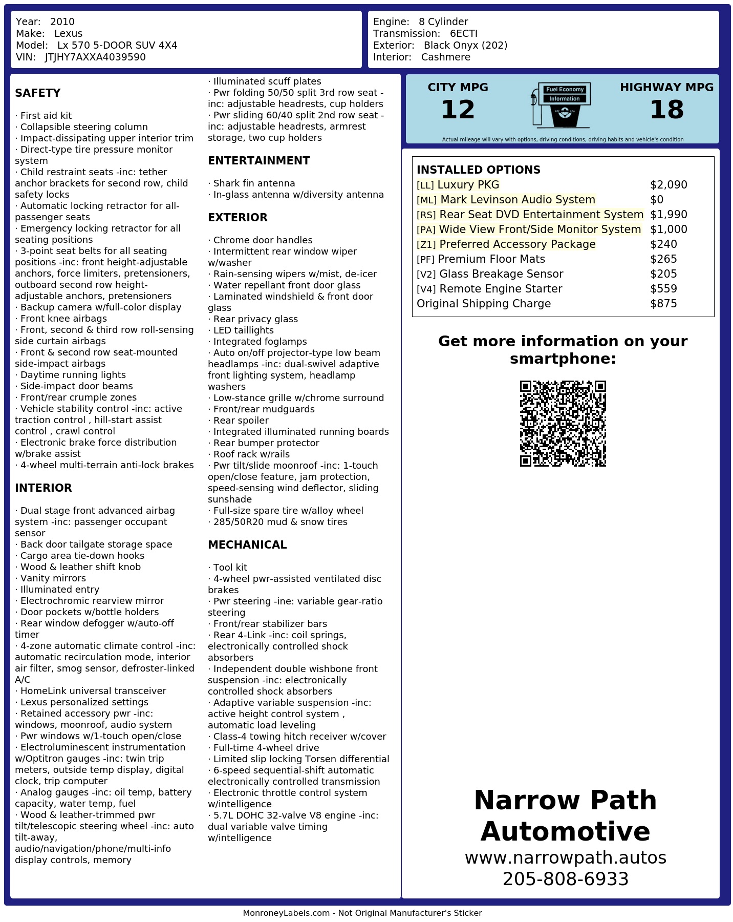 Monroney Label