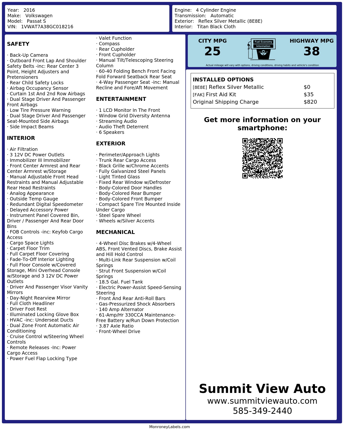 Monroney Label