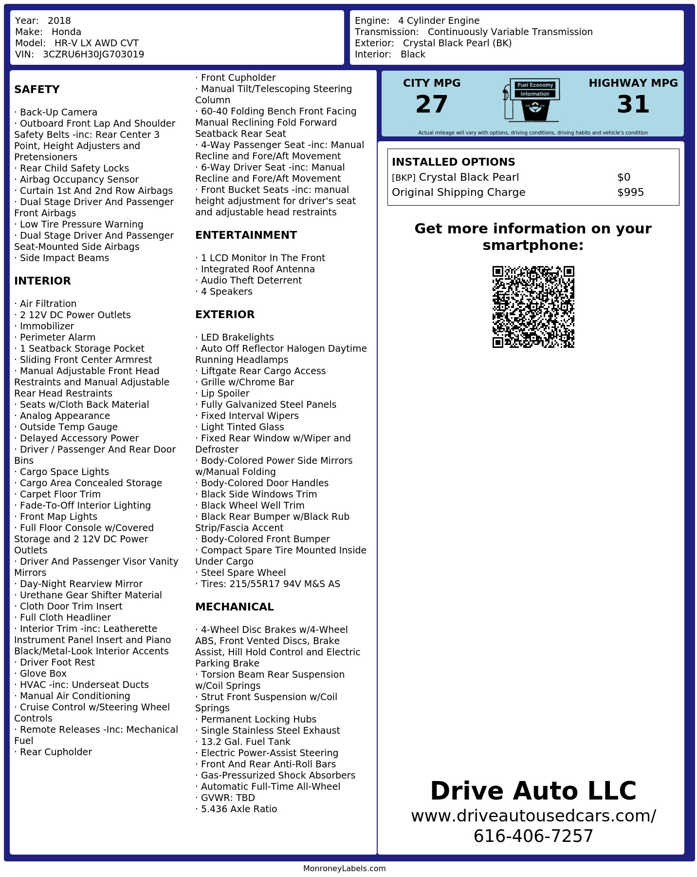 Monroney Label