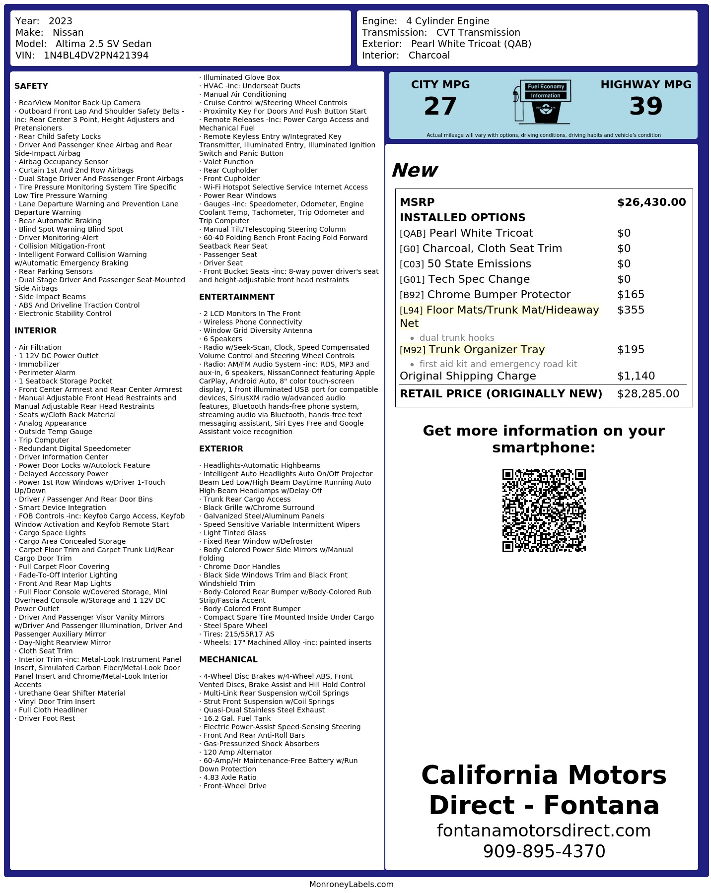 Monroney Label