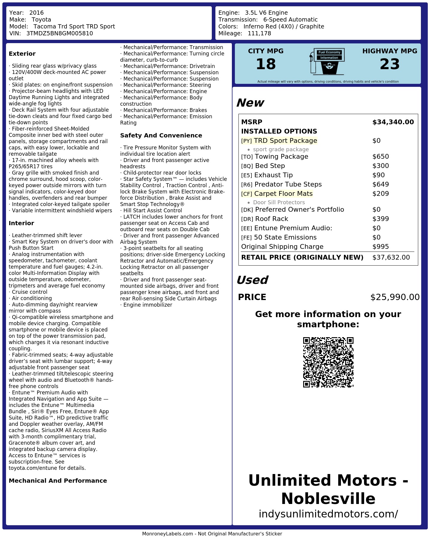 Monroney Label