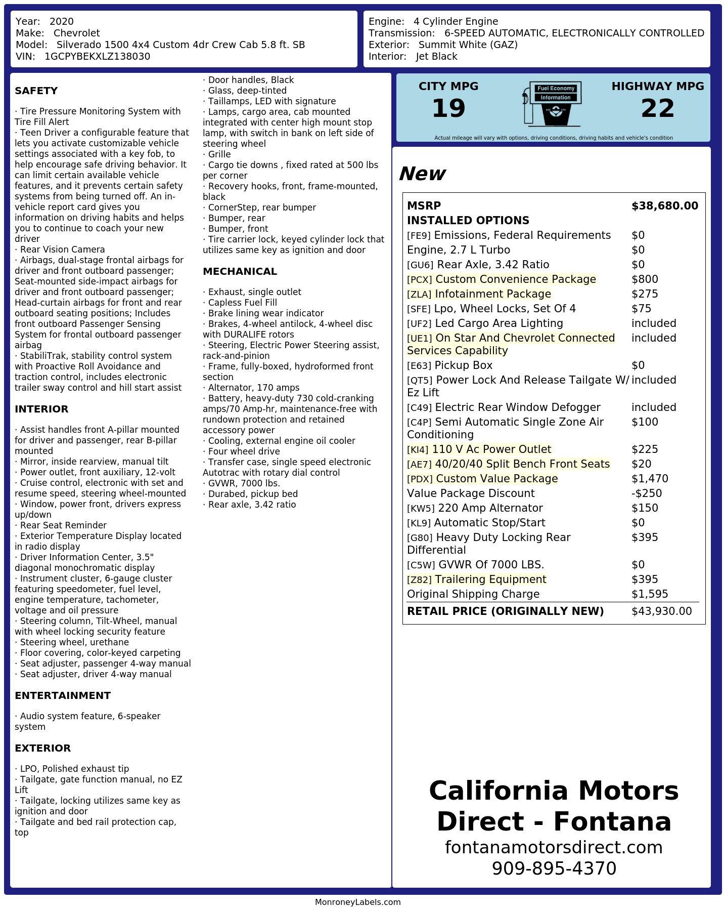Monroney Label