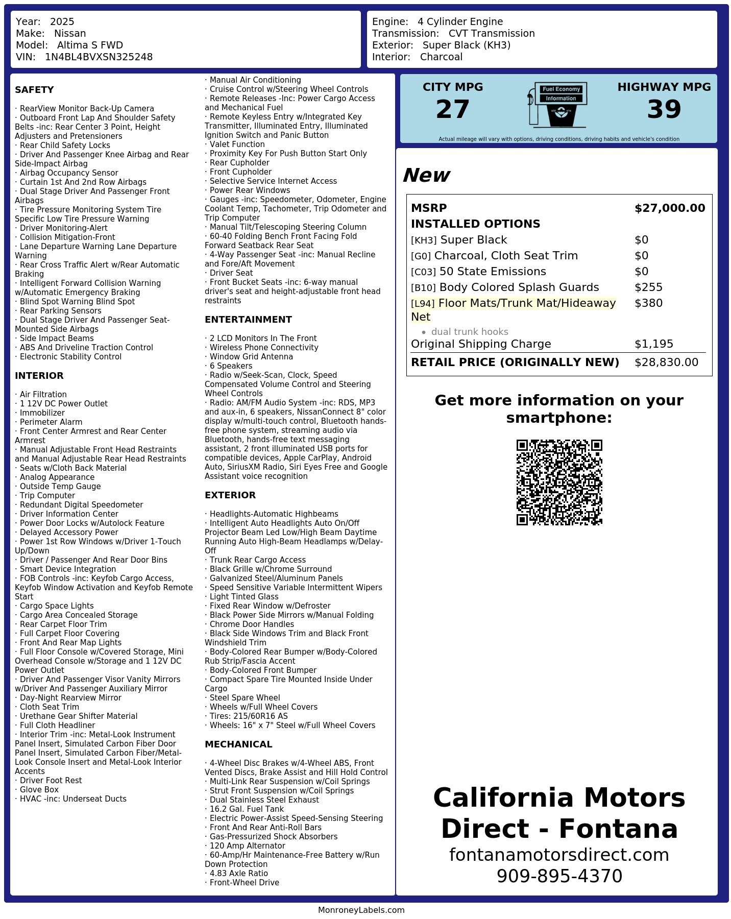 Monroney Label