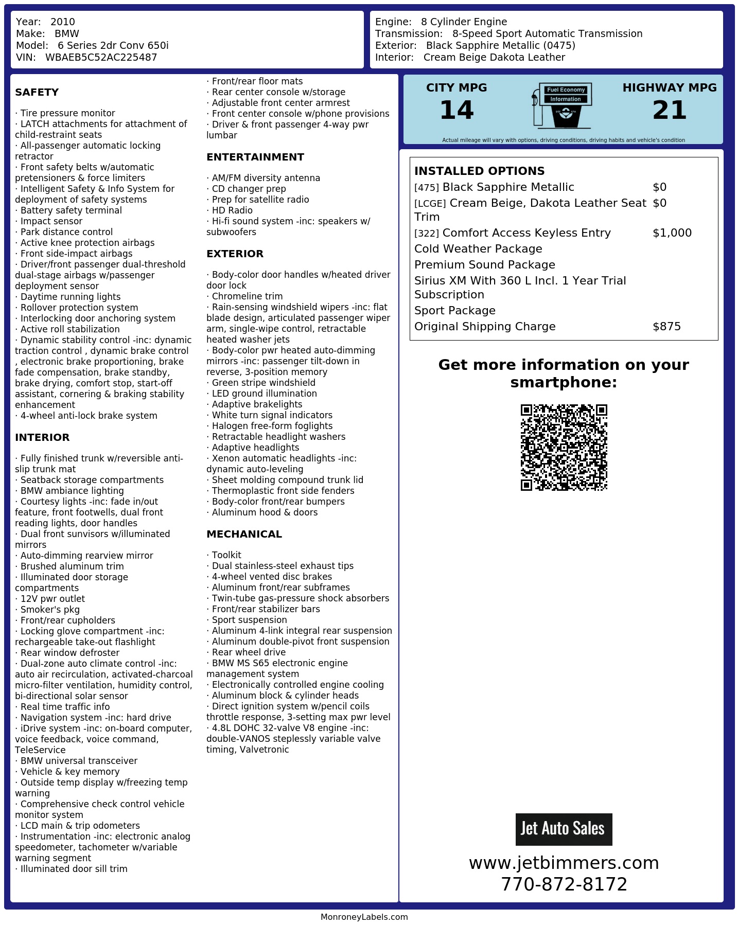 Monroney Label