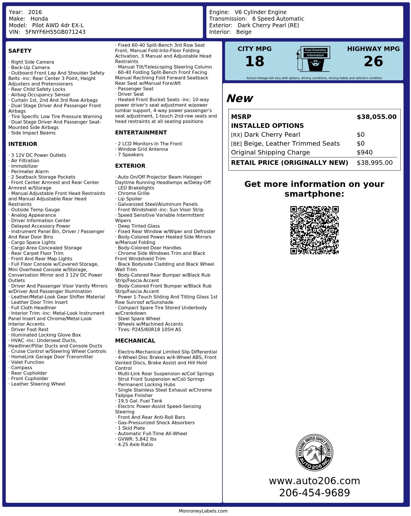 Monroney Label