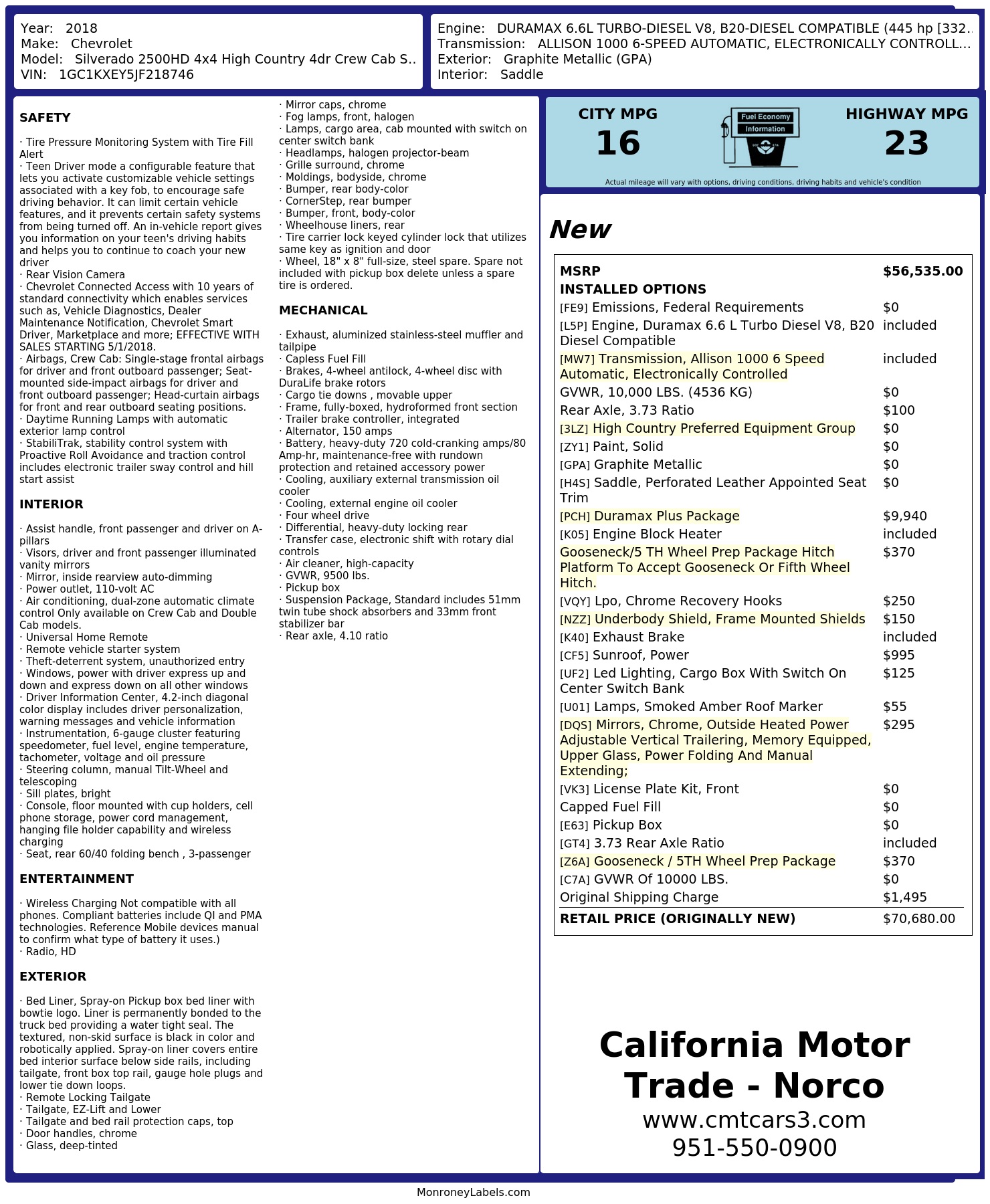 Monroney Label