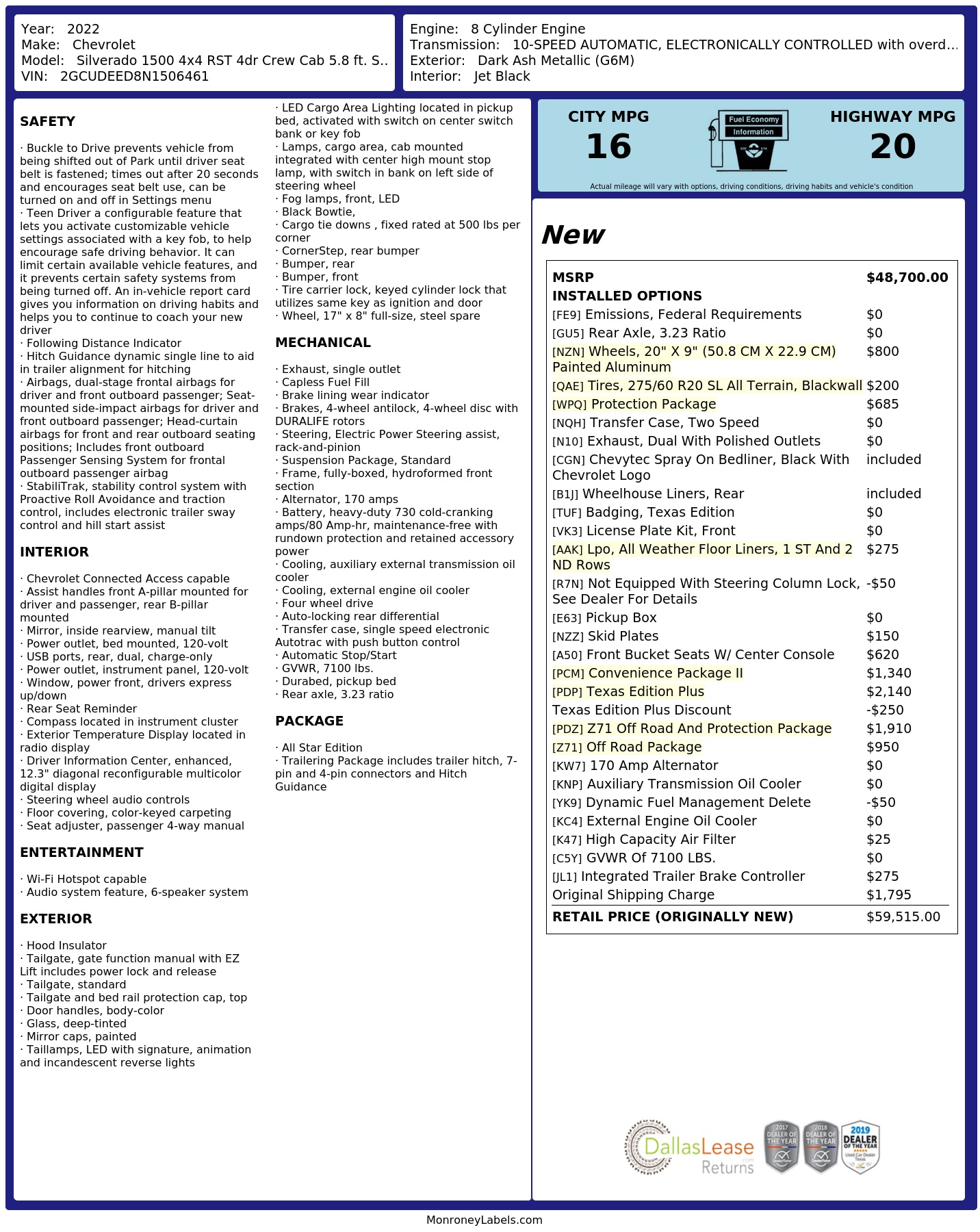 Monroney Label