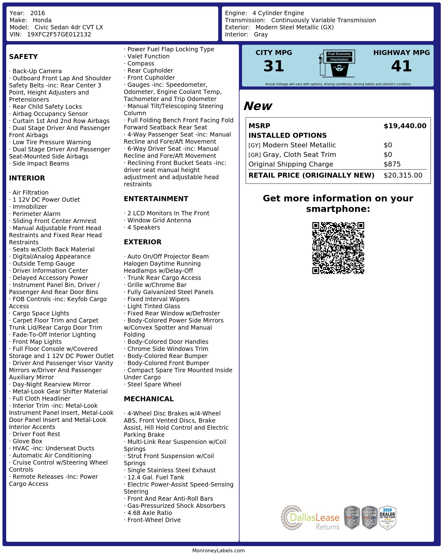Monroney Label