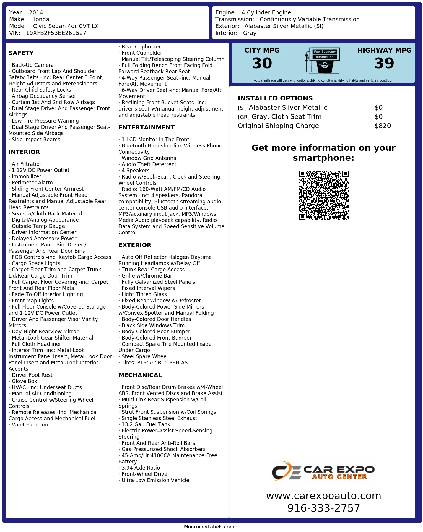 Monroney Label