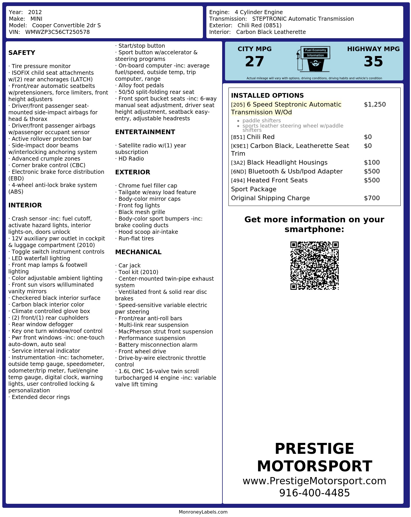 Monroney Label