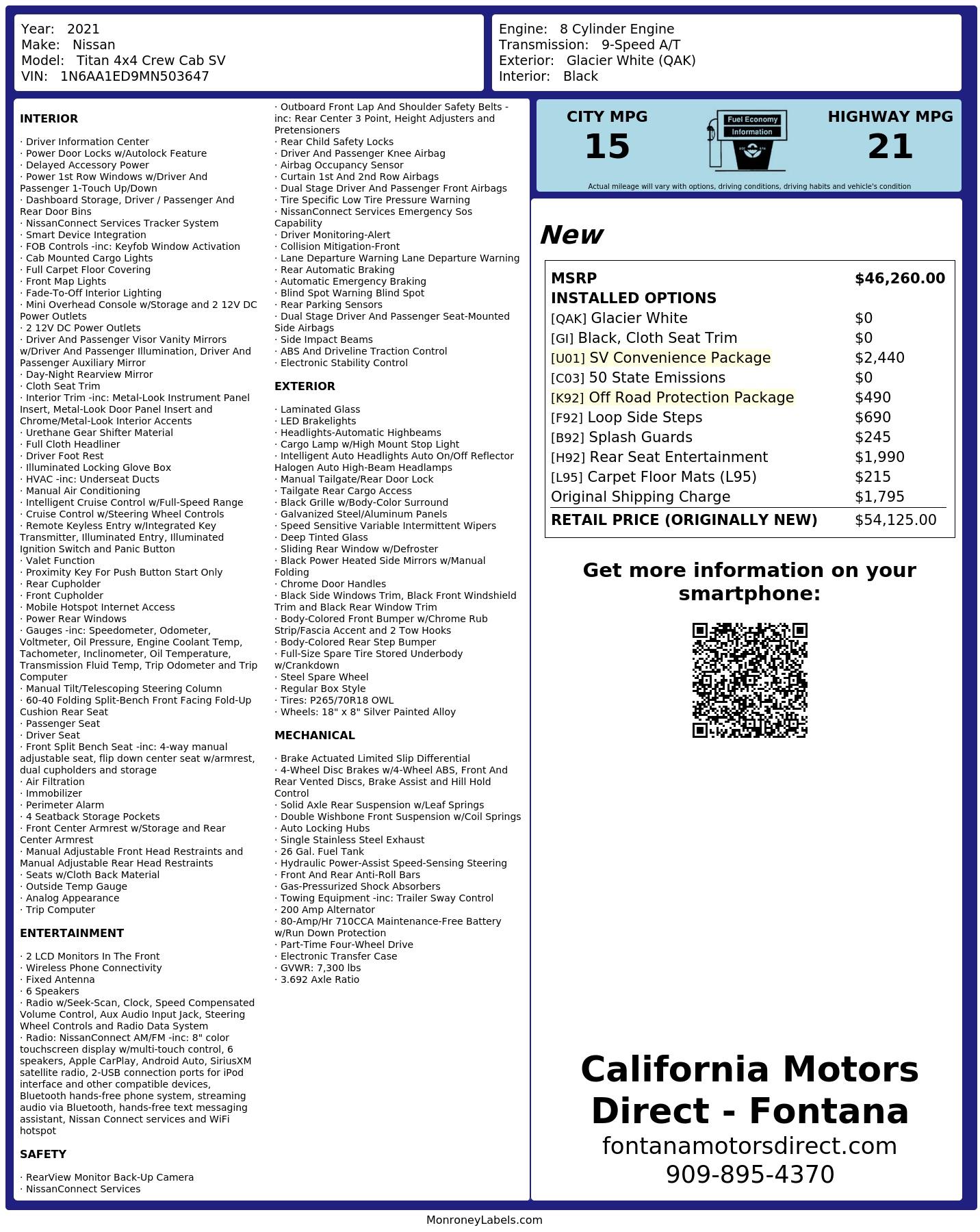 Monroney Label