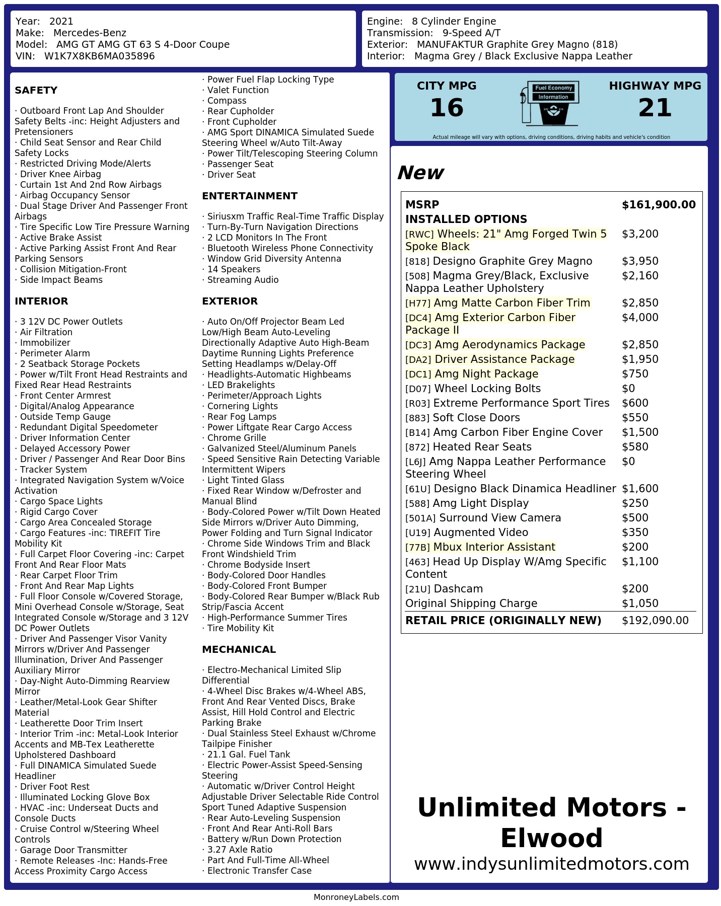 Monroney Label