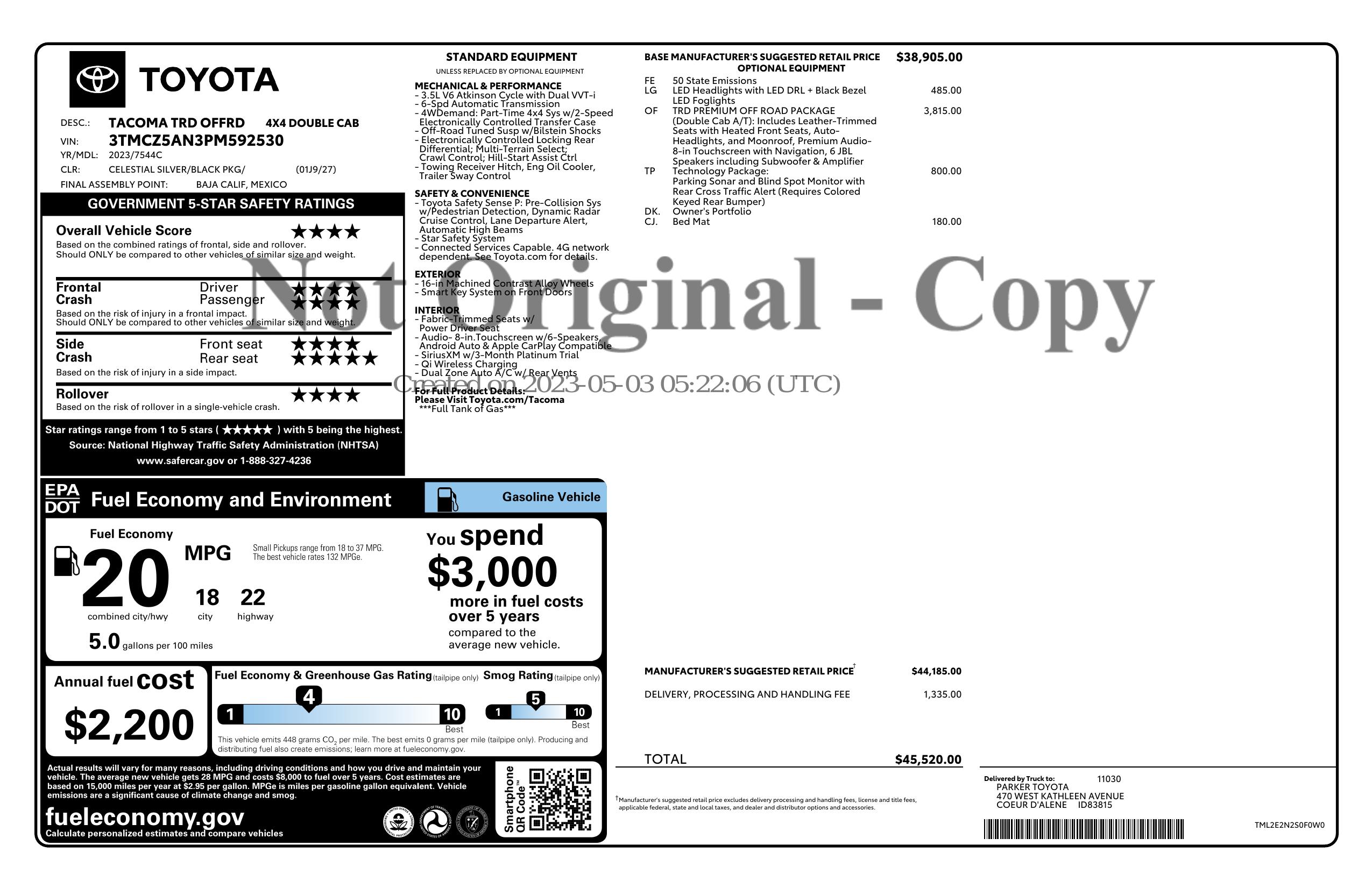 Monroney Label
