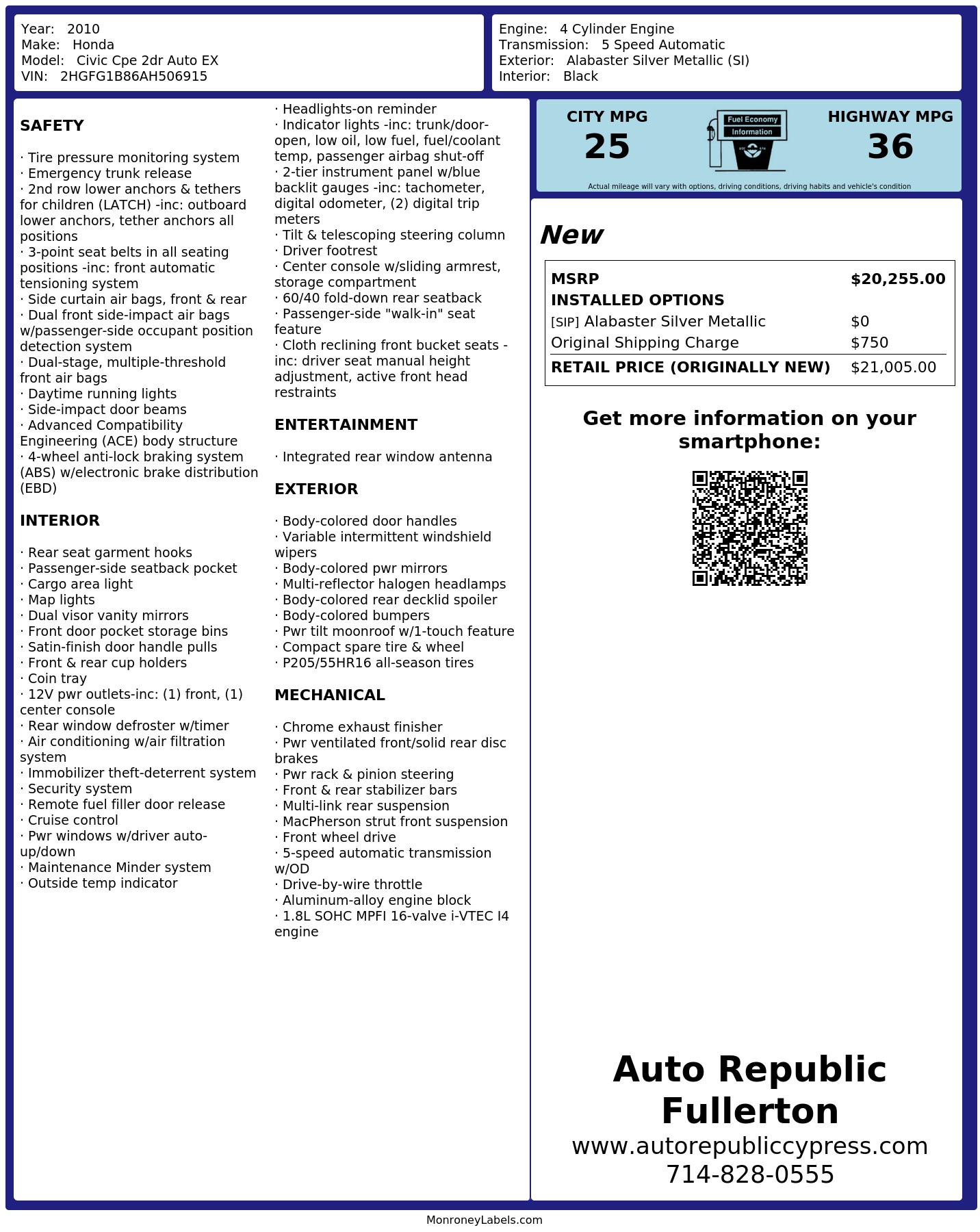 Monroney Label