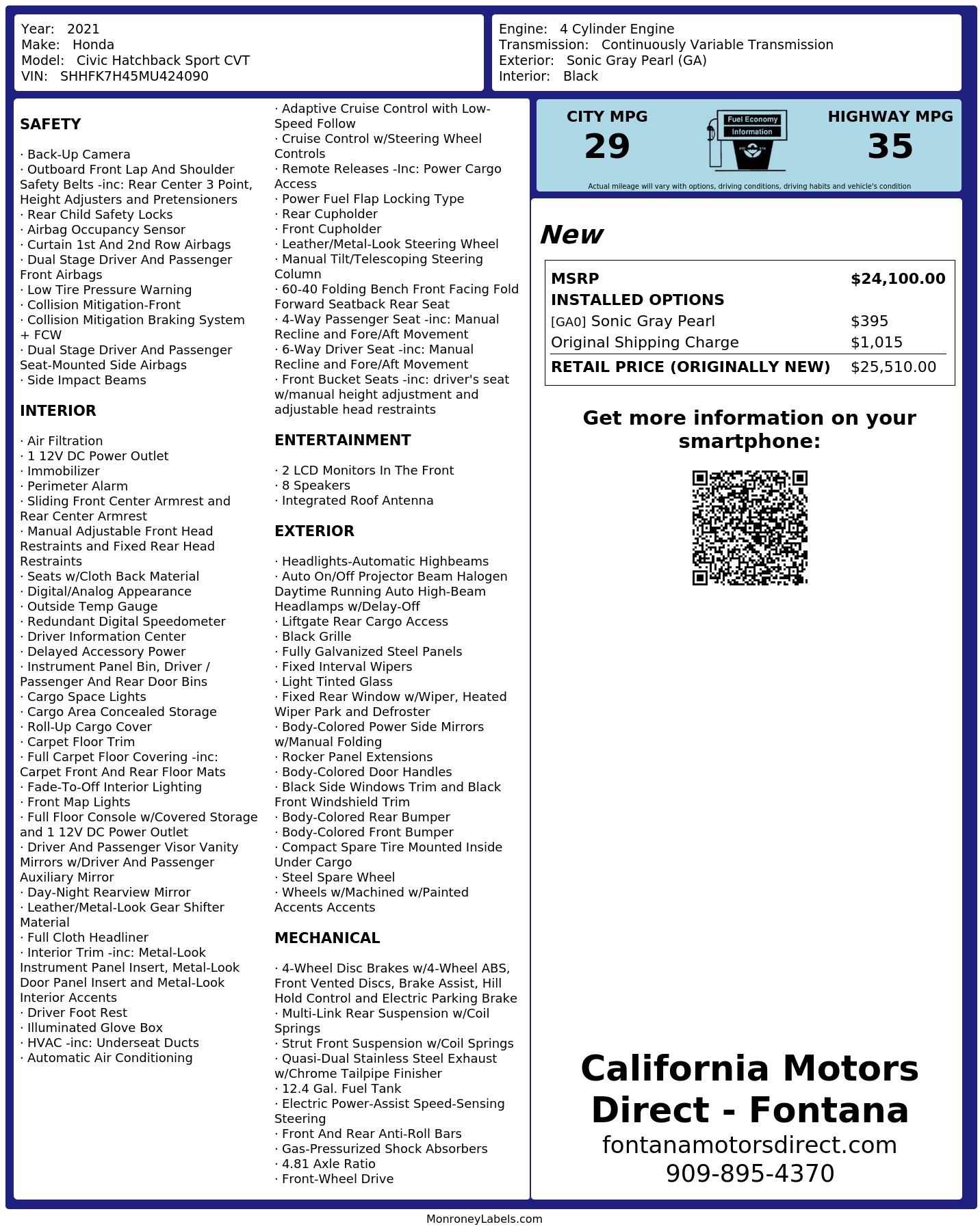 Monroney Label