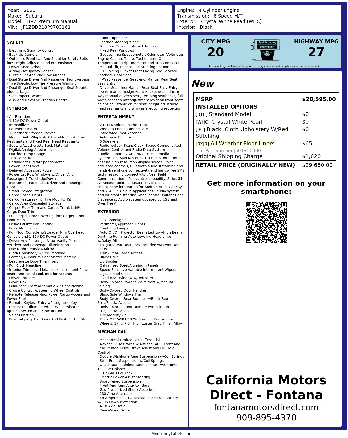 Monroney Label