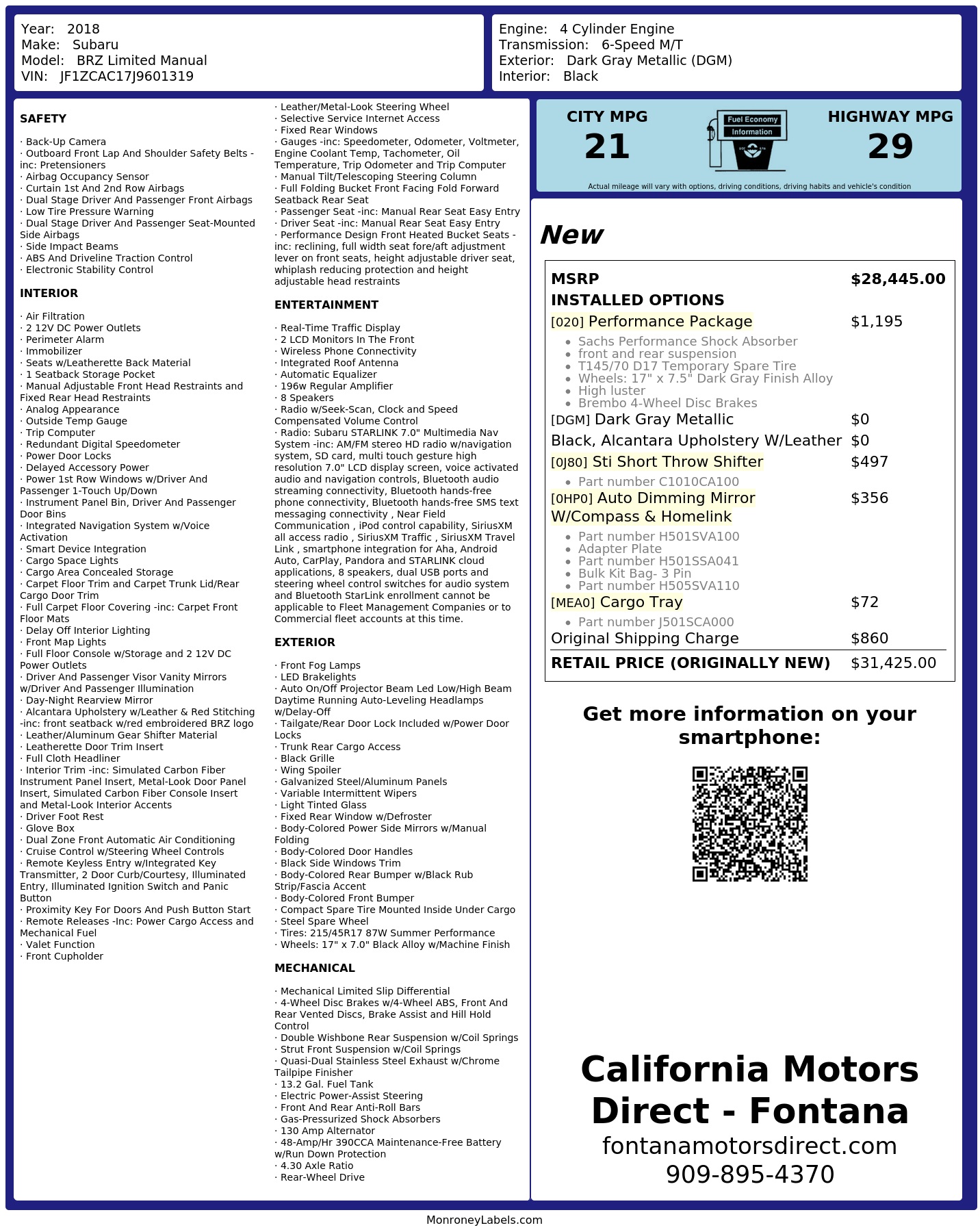 Monroney Label
