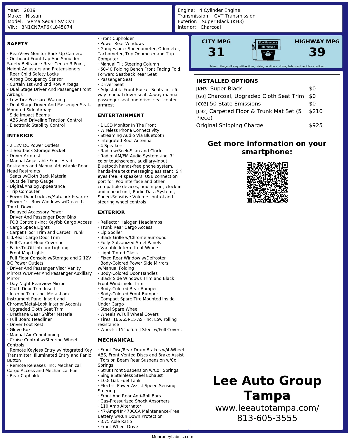 Monroney Label