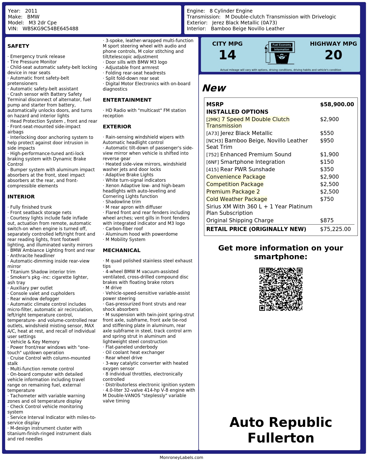 Monroney Label