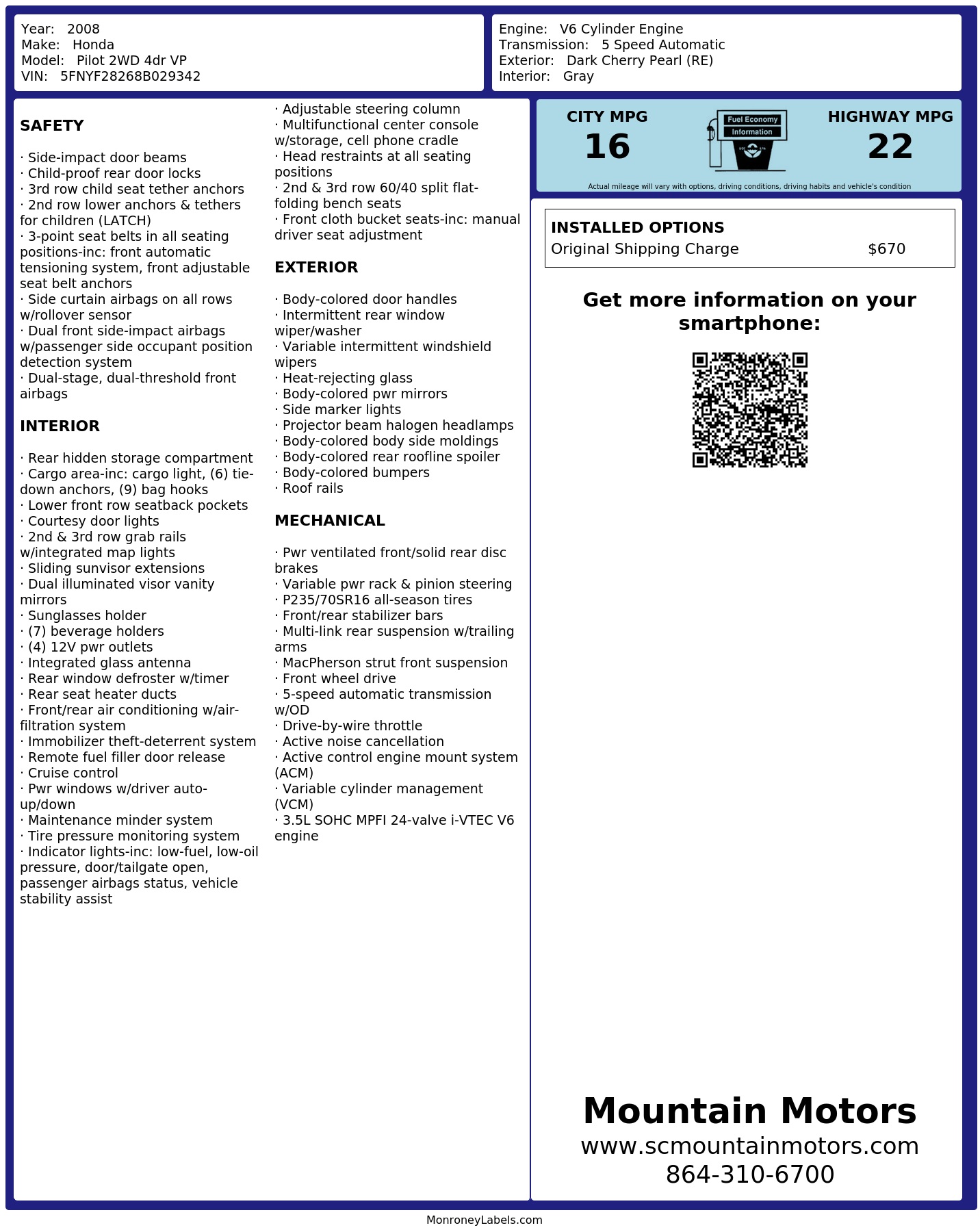 Monroney Label