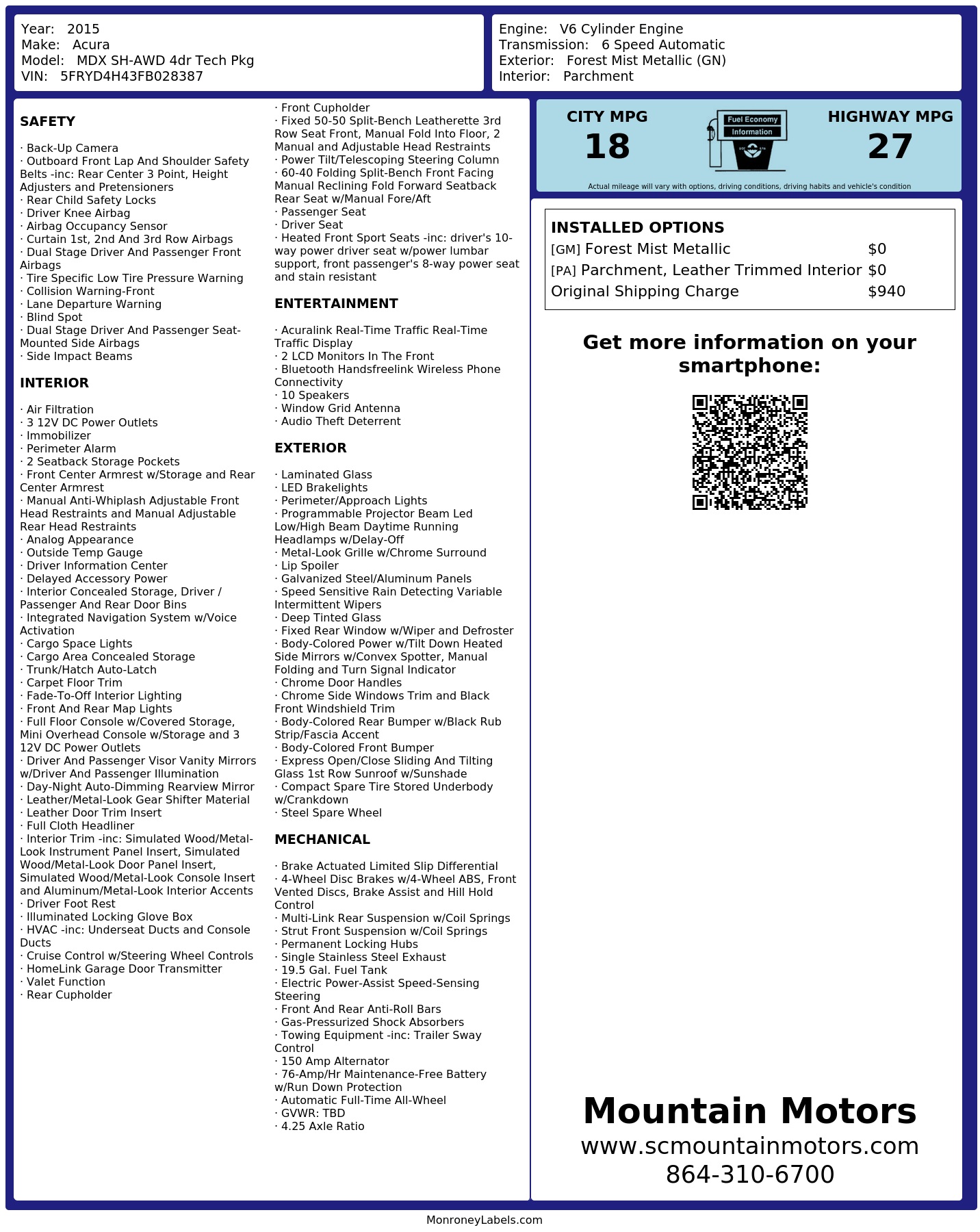 Monroney Label